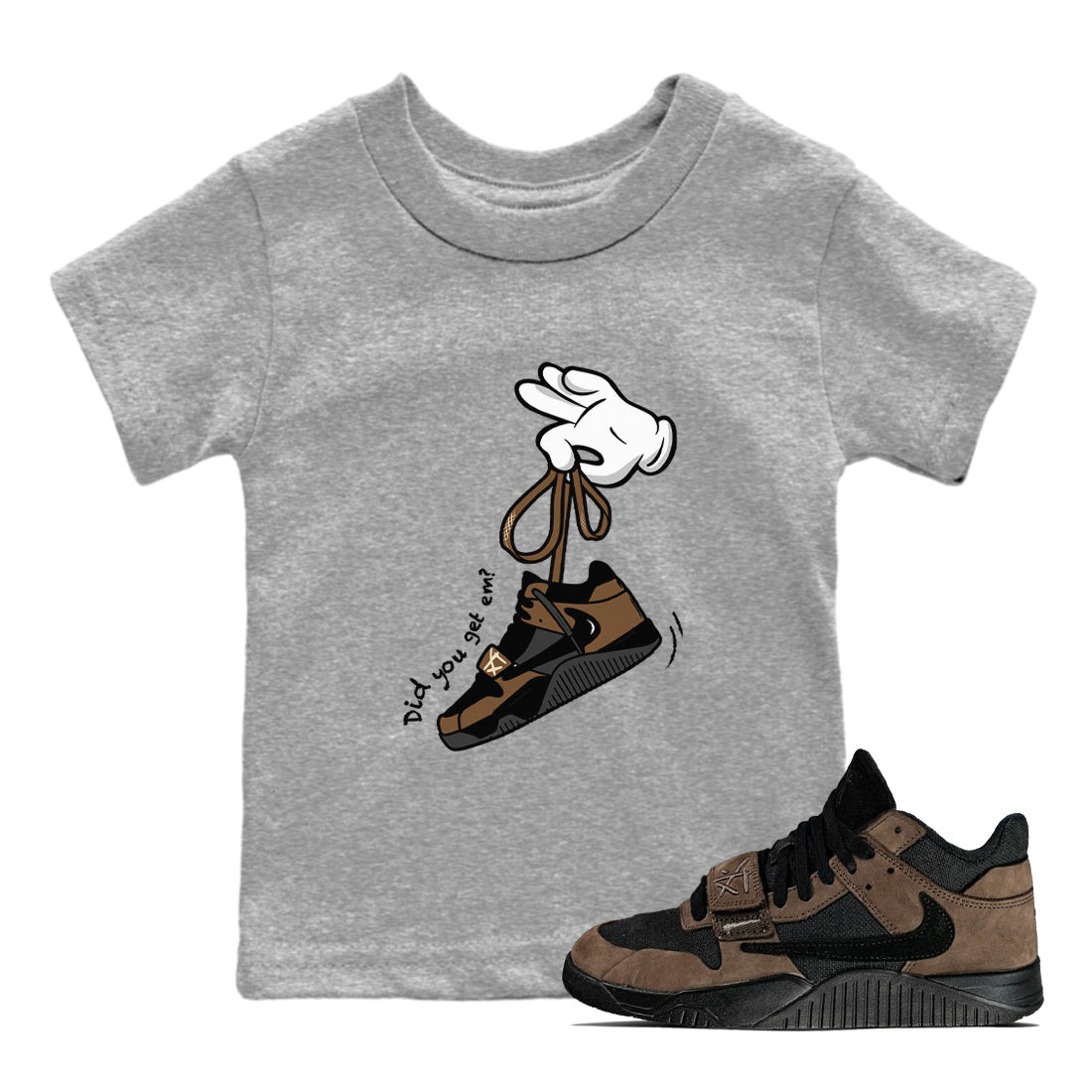 Jordan Jumpman Jack x Travis Scott x Dark Mocha shirts to match jordans Cartoon Hands sneaker match tees Jordan Jumpman Jack Travis Scott Dark Mocha SNRT Sneaker Release Tees Youth Baby Heather Grey 1 crew neck shirts