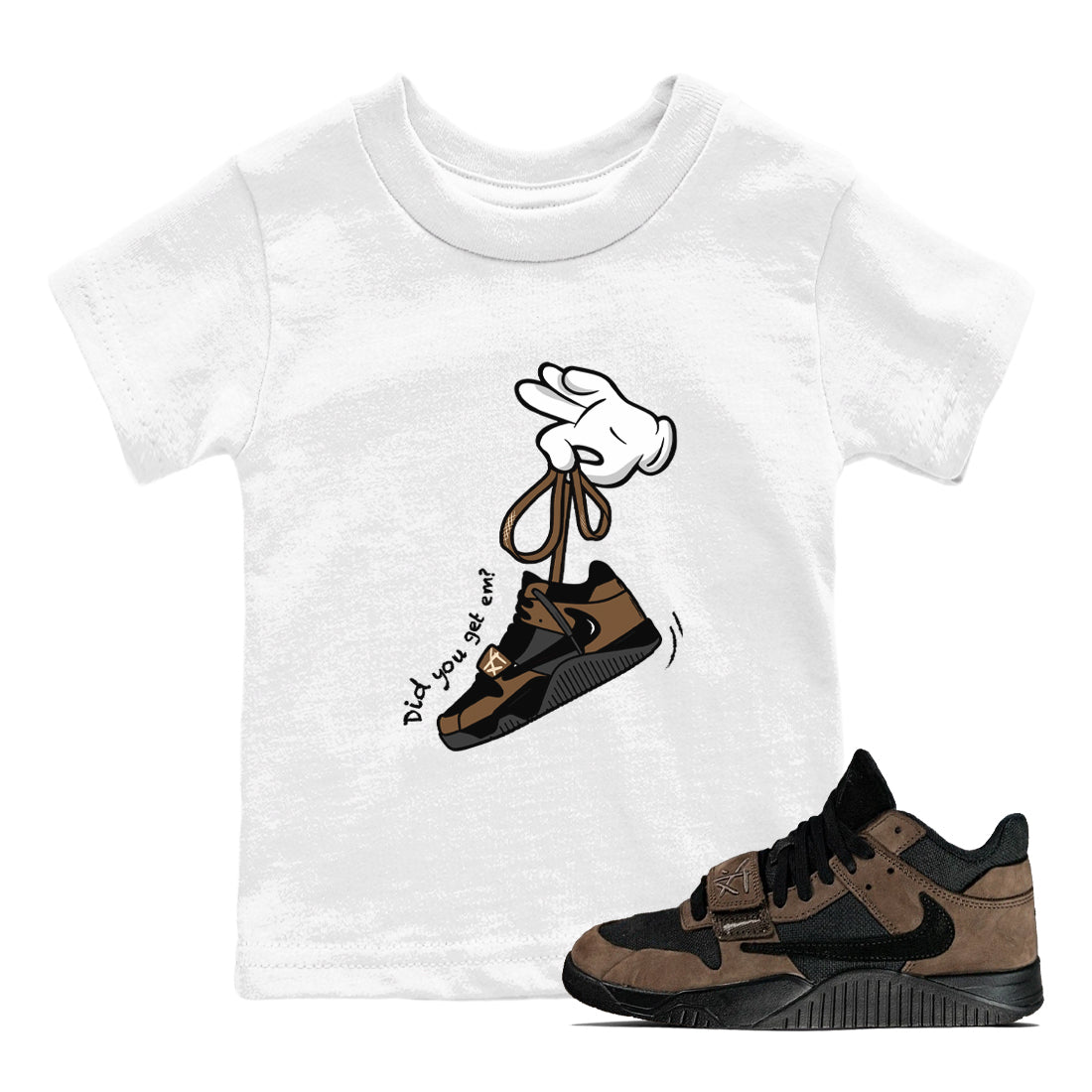 Jordan Jumpman Jack x Travis Scott x Dark Mocha shirts to match jordans Cartoon Hands sneaker match tees Jordan Jumpman Jack Travis Scott Dark Mocha SNRT Sneaker Release Tees Youth Baby White 1 crew neck shirts