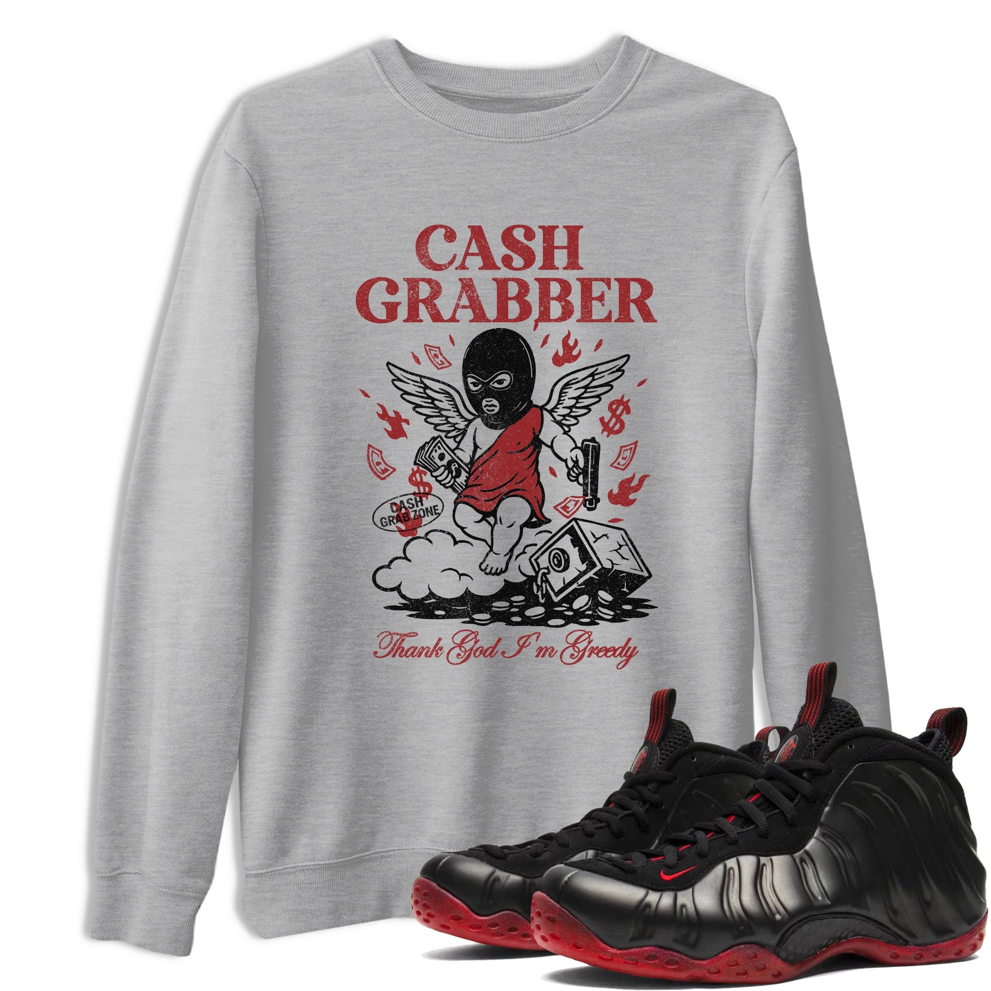 Sneaker match tees – Sneaker Tees To Match Air Foamposite Cough Drop Shoes – Cash Grabber Tee Heather Grey 1