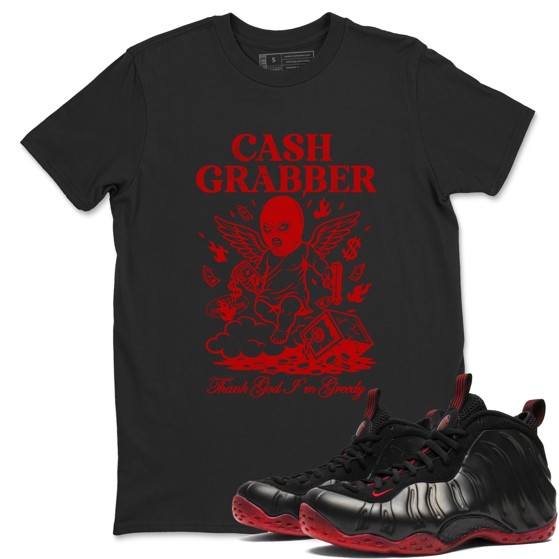 Sneaker match tees – Sneaker Tees To Match Air Foamposite Cough Drop Shoes – Cash Grabber Tee Black 1