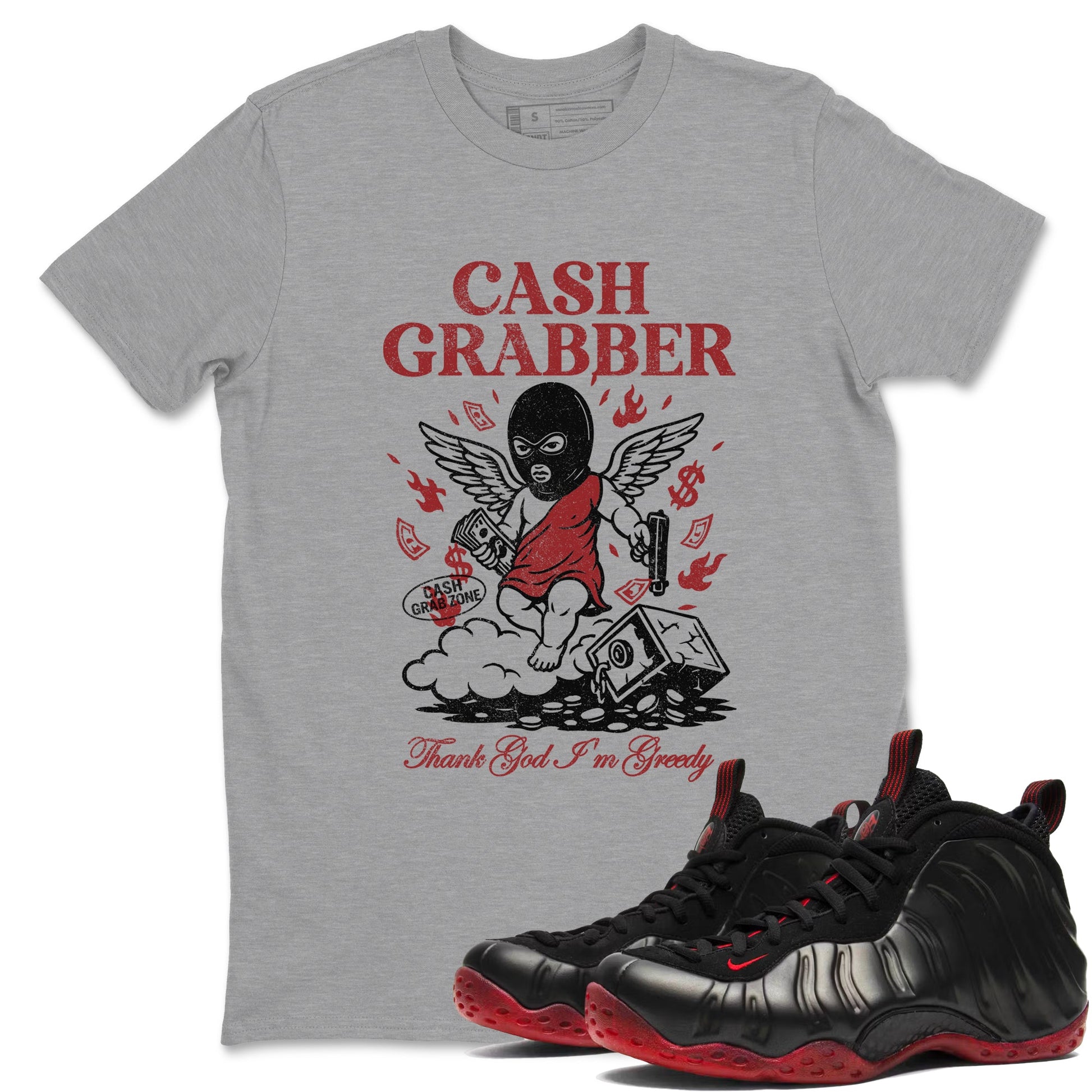 Sneaker match tees – Sneaker Tees To Match Air Foamposite Cough Drop Shoes – Cash Grabber Tee Heather Grey 1