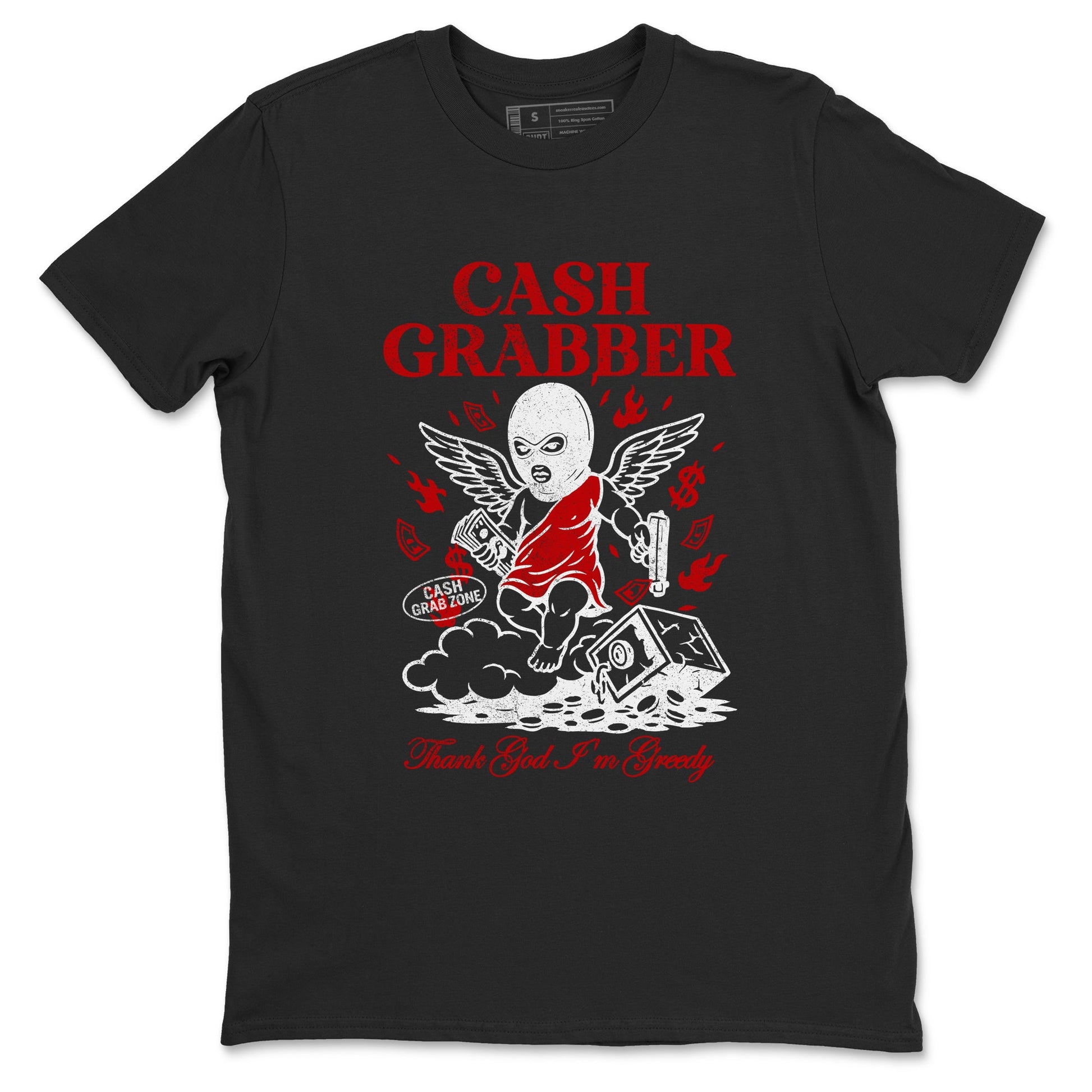 Cash Grabber sneaker match t-shirt styled to complete your fit with the Air Force 1 University Red sneakers, shown in Black 2.