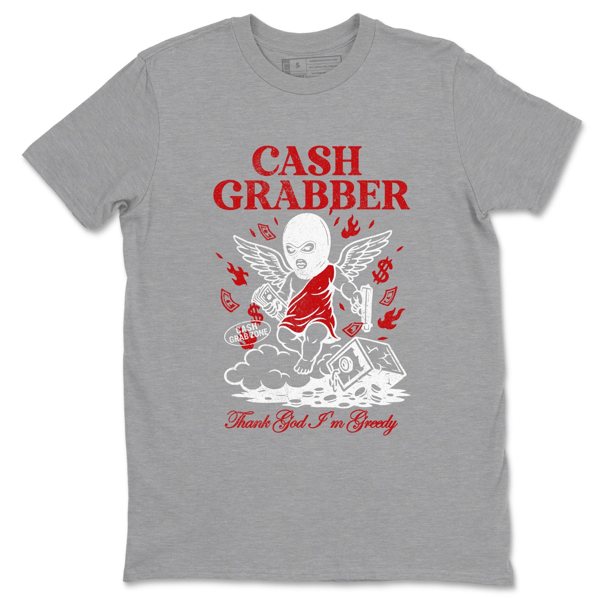 Cash Grabber sneaker match t-shirt styled to complete your fit with the Air Force 1 University Red sneakers, shown in Heather Grey 2.