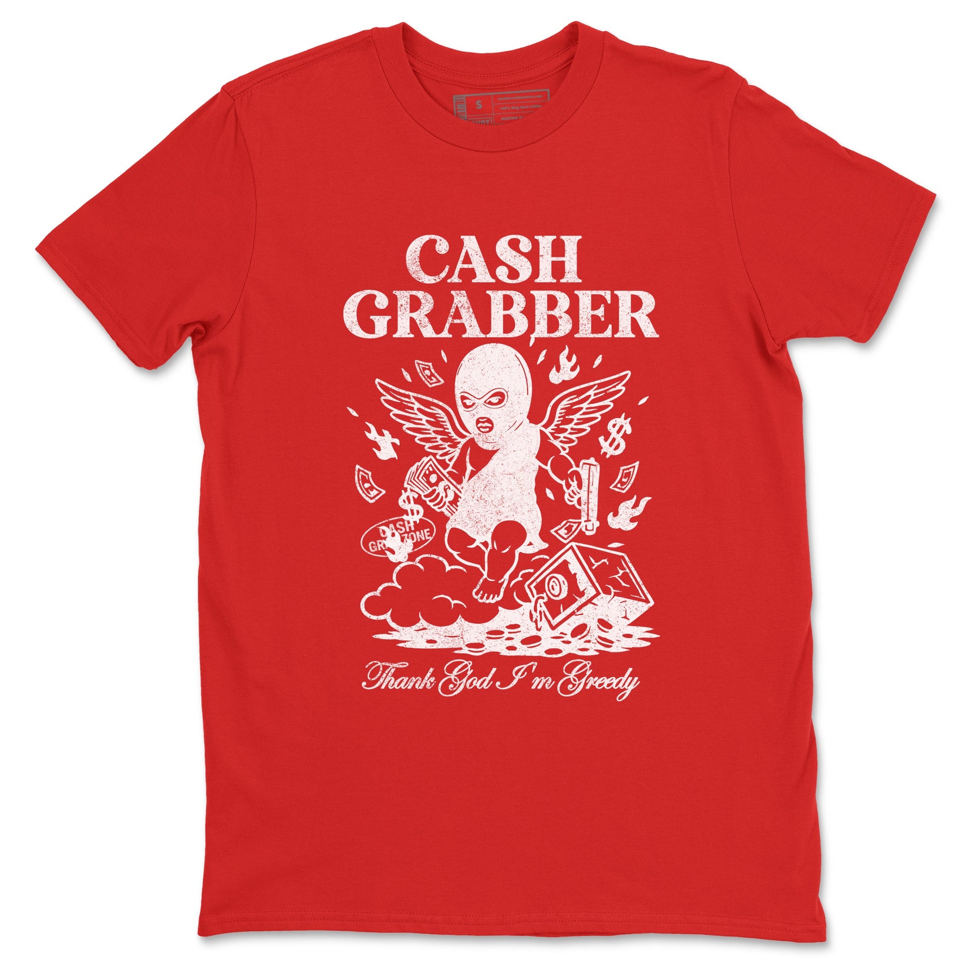 Cash Grabber sneaker match t-shirt styled to complete your fit with the Air Force 1 University Red sneakers, shown in Red 2.