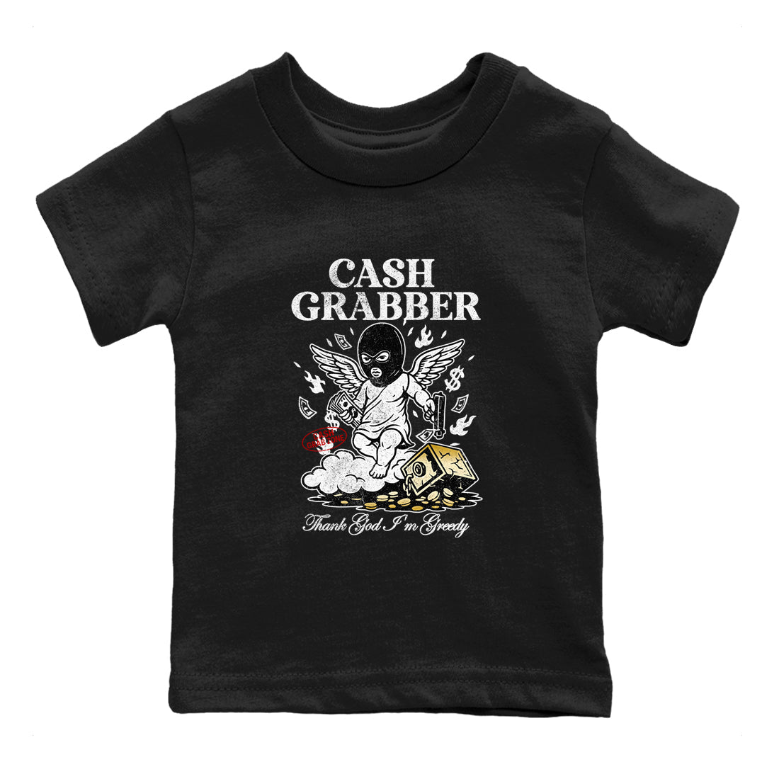 Sneaker match tees – Sneaker Tees To Match Air Jordan 12 Taxi Shoes – Cash Grabber Kids T-Shirt Black 2