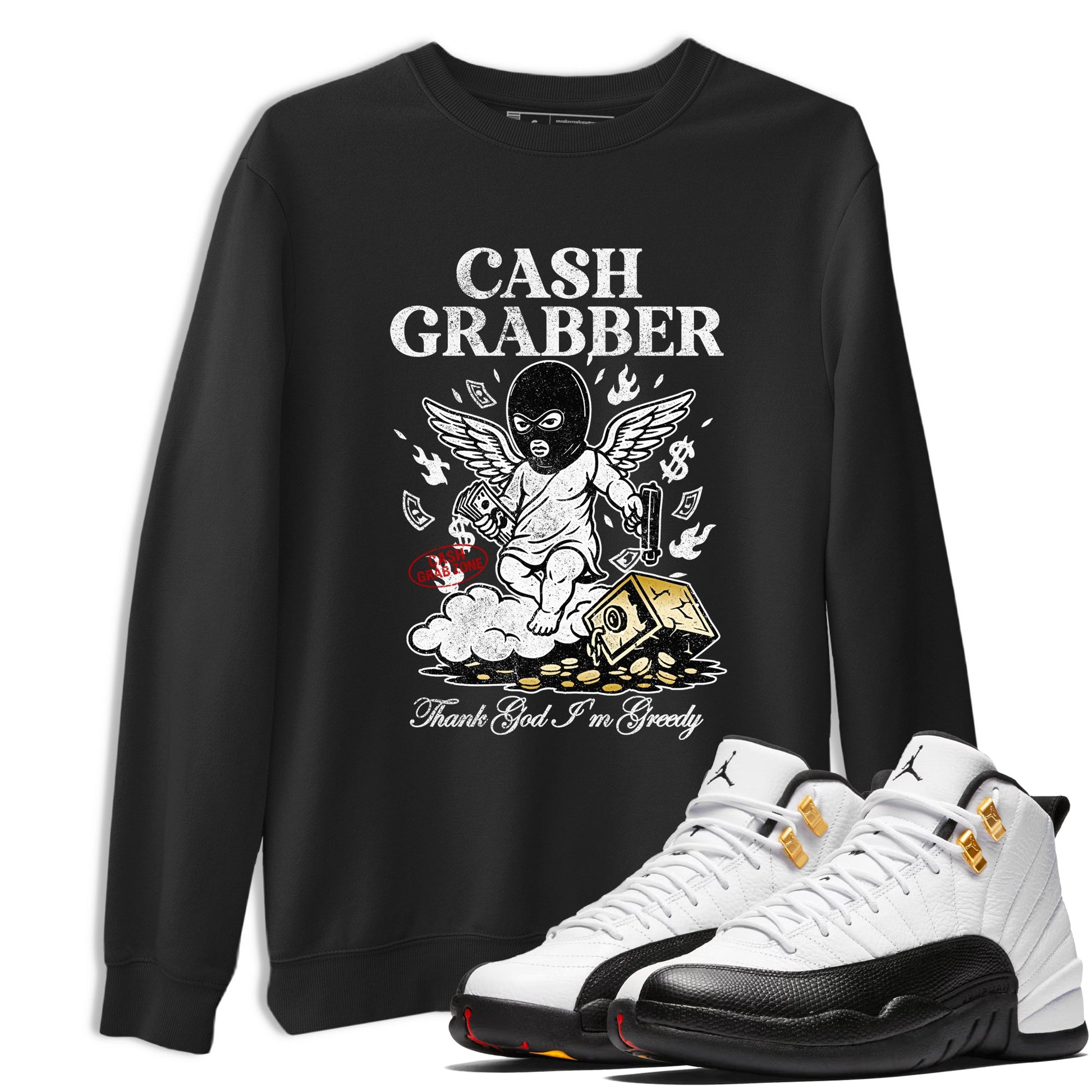 Sneaker match tees – Sneaker Tees To Match Air Jordan 12 Taxi Shoes – Cash Grabber Tee Black 1