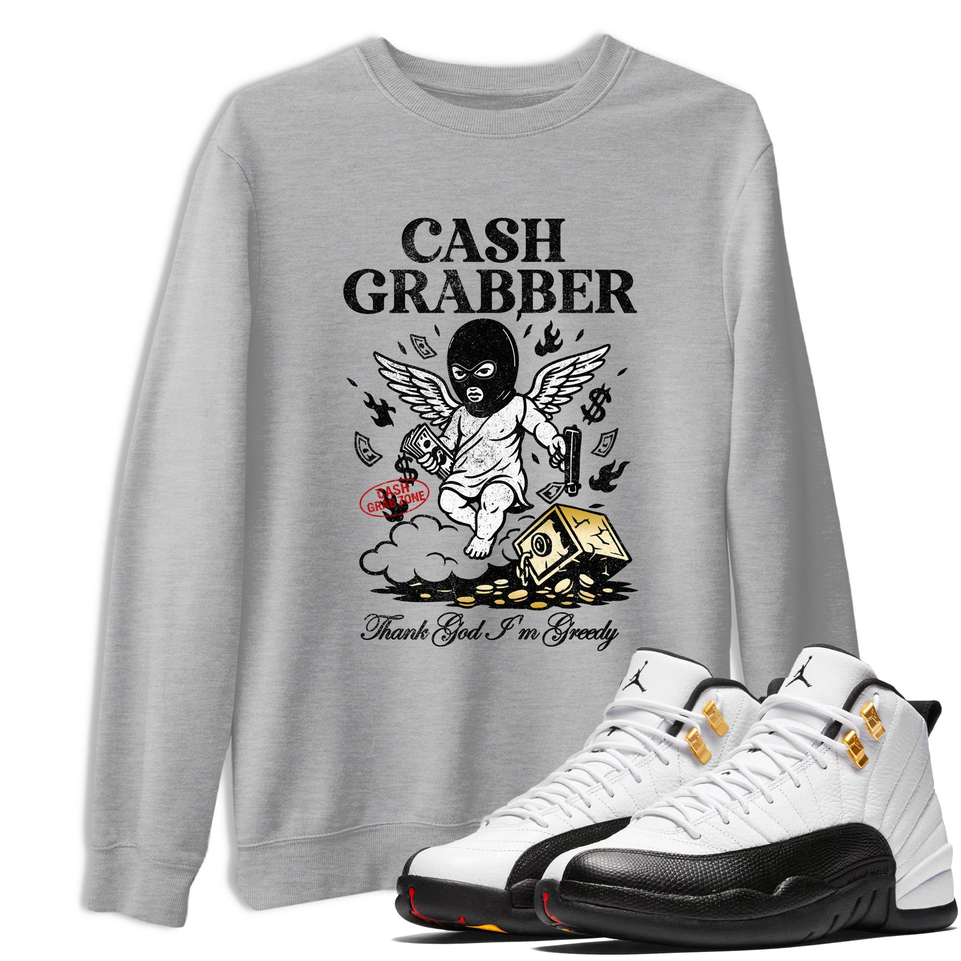 Sneaker match tees – Sneaker Tees To Match Air Jordan 12 Taxi Shoes – Cash Grabber Tee Heather Grey 1