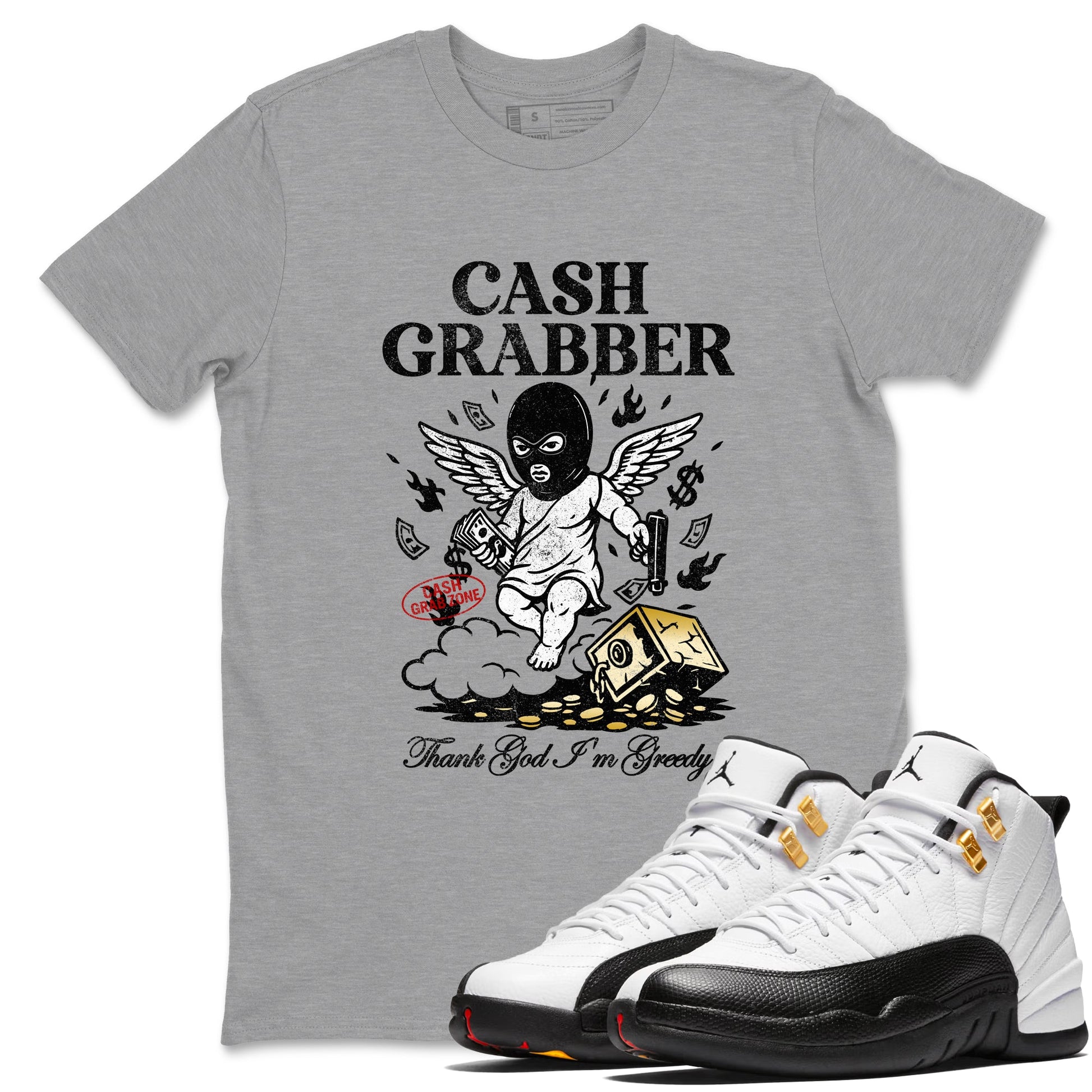 Sneaker match tees – Sneaker Tees To Match Air Jordan 12 Taxi Shoes – Cash Grabber Tee Heather Grey 1