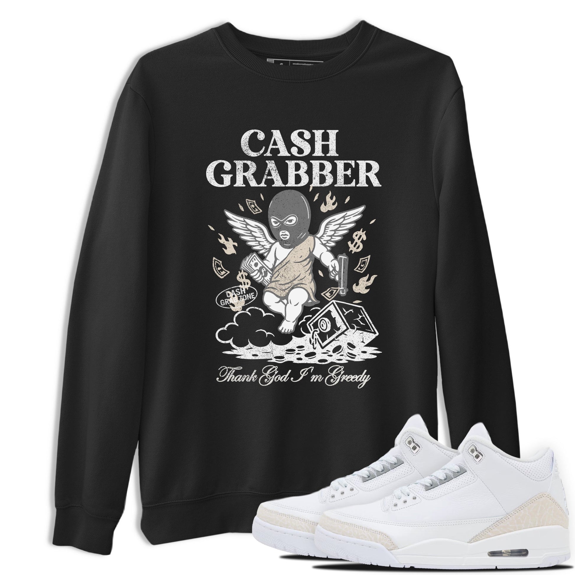 Cash Grabber sneaker match t-shirt styled to complete your fit with the Air Jordan 3 Pure Money sneakers, shown in Black 1.