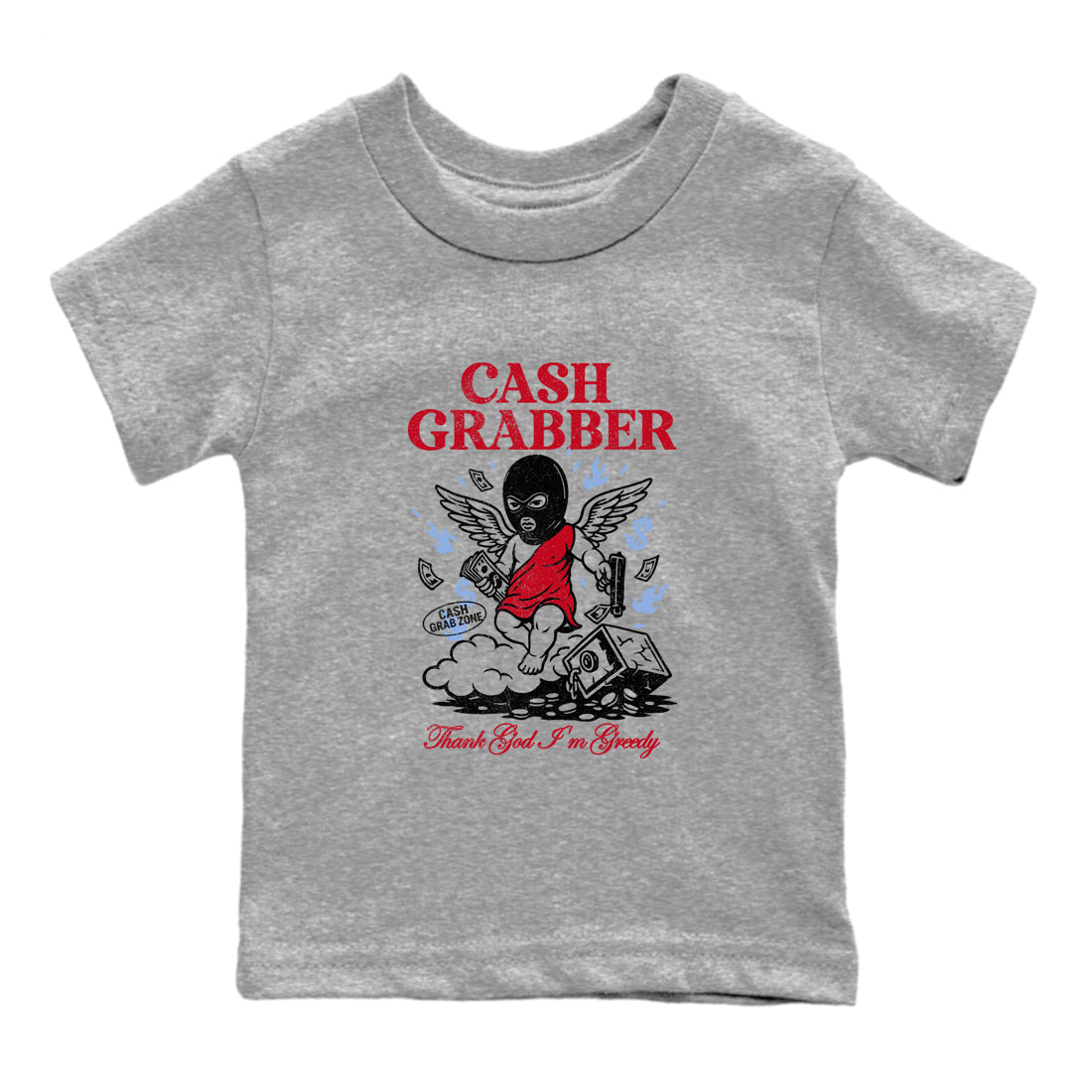 Sneaker match tees – Sneaker Tees To Match Air Jordan 5 Fire Red Shoes – Cash Grabber Kids T-Shirt Heather Grey 2