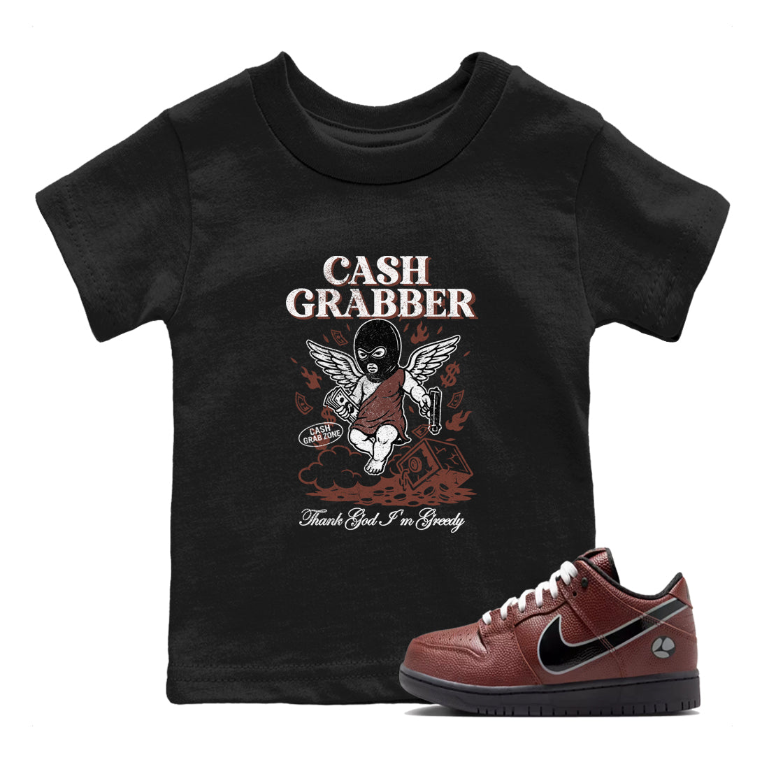 Sneaker match tees – Sneaker Tees To Match Dunk Low Football Shoes – Cash Grabber Kids T-Shirt Black 1