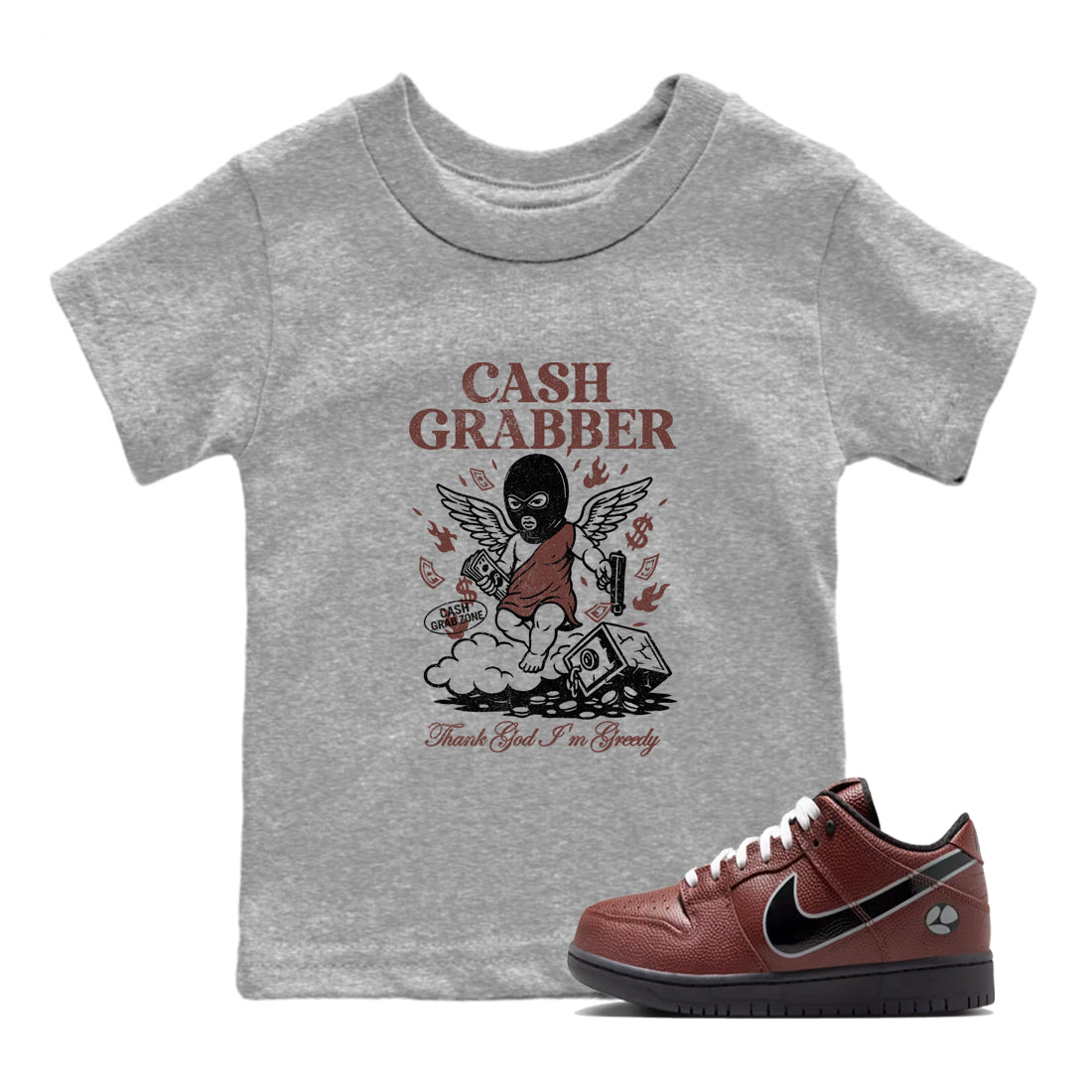 Sneaker match tees – Sneaker Tees To Match Dunk Low Football Shoes – Cash Grabber Kids T-Shirt Heather Grey 1