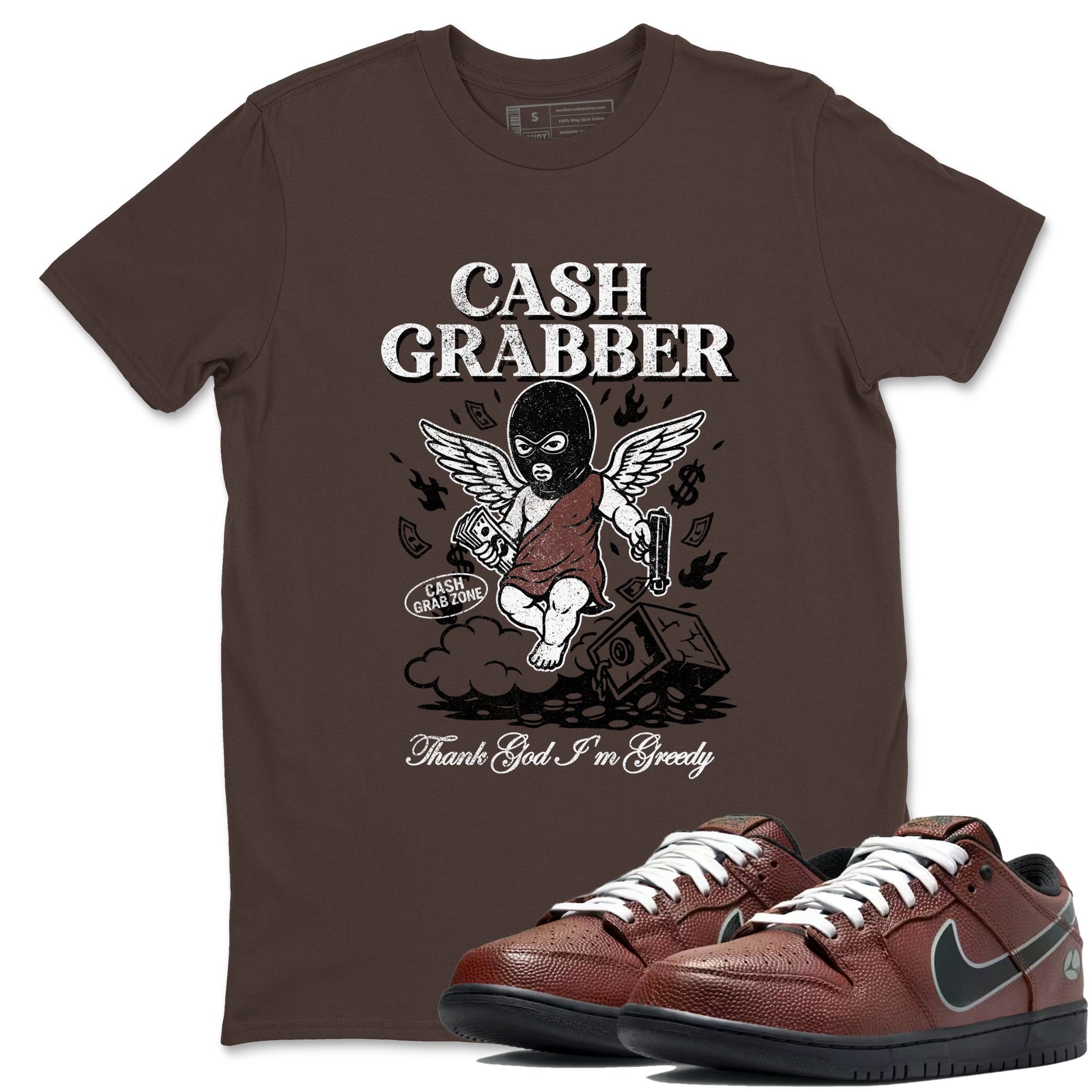 Sneaker match tees – Sneaker Tees To Match Dunk Low Football Shoes – Cash Grabber Tee Dark Chocolate 1