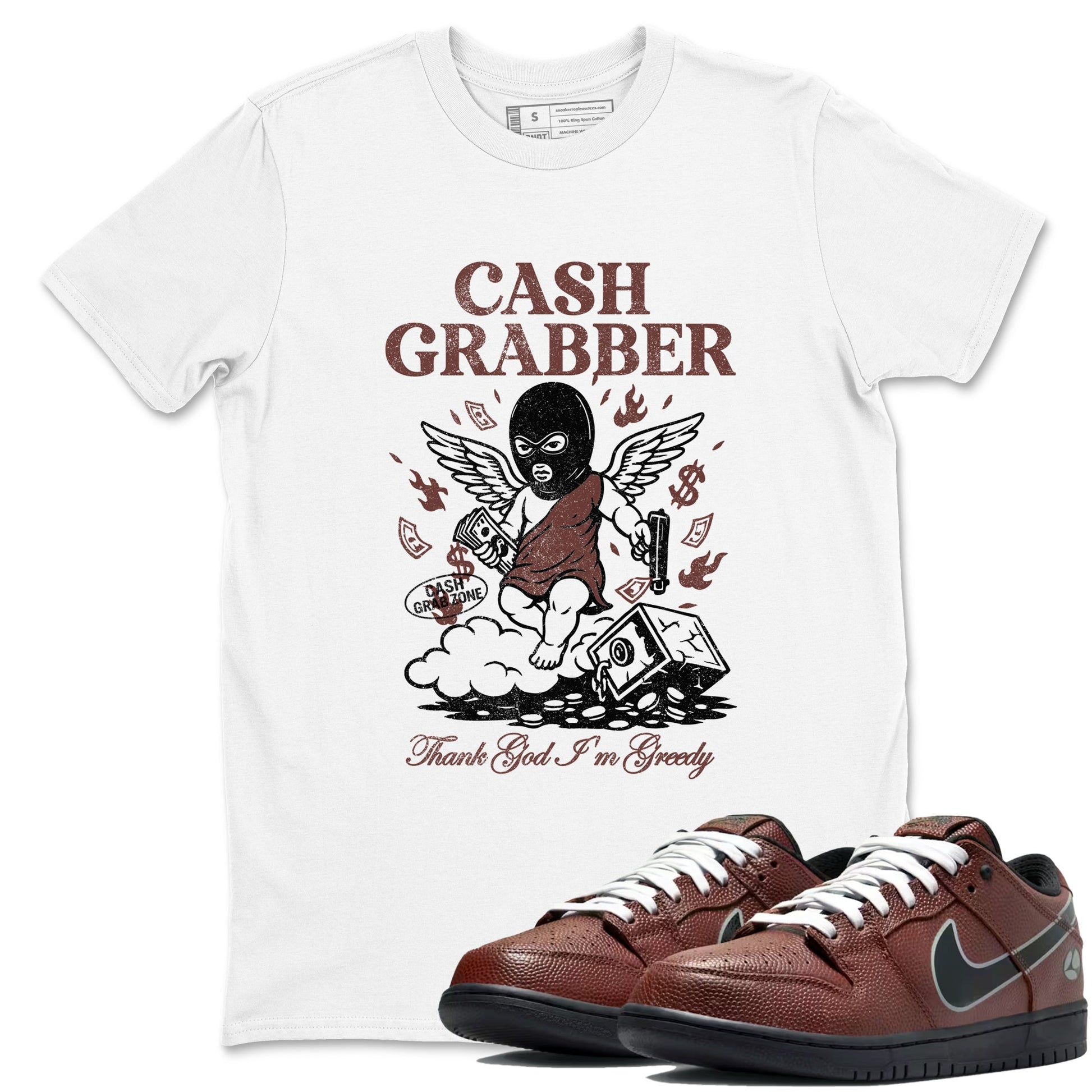 Sneaker match tees – Sneaker Tees To Match Dunk Low Football Shoes – Cash Grabber Tee White 1