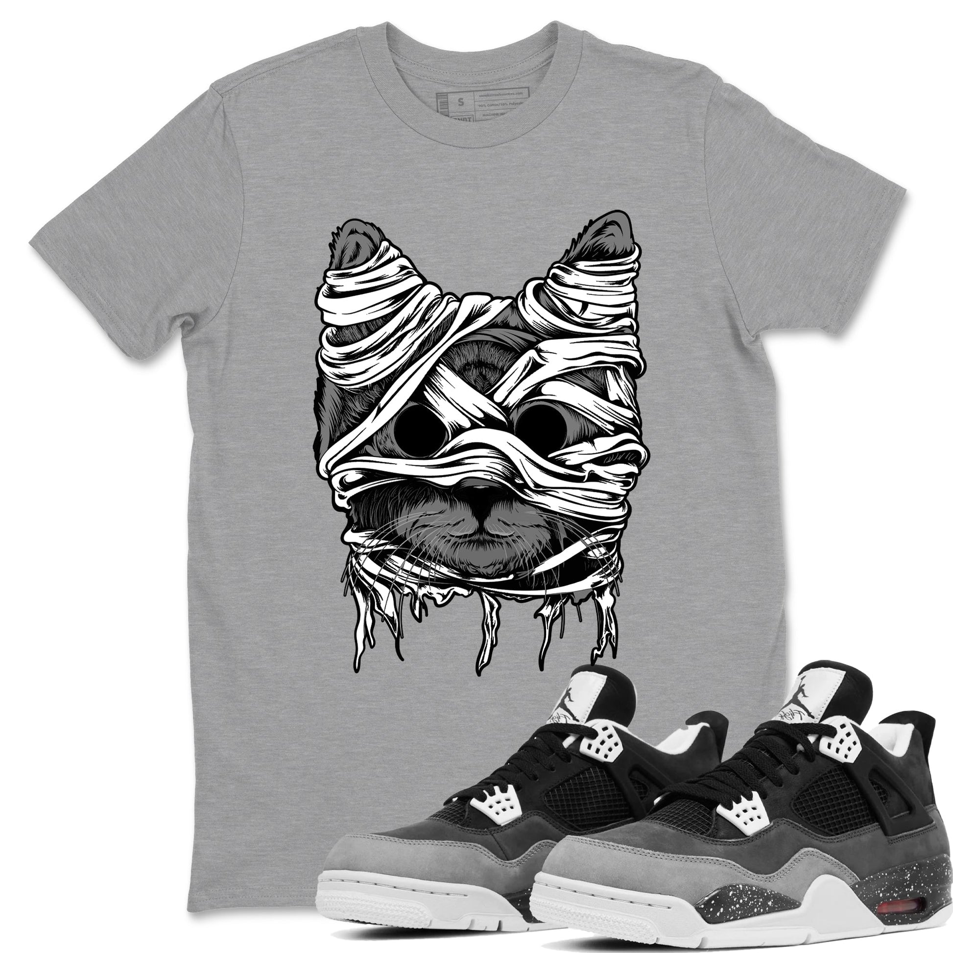 4s Fear shirts to match jordans Cat Mummy unique Halloween sneaker tee Air Jordan 4 Fear match shoes to clothes SNRT Sneaker Tees unisex cotton Heather Grey 1 shirts