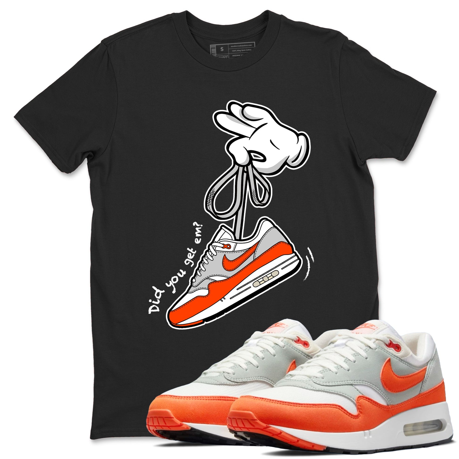 Air Max 1 OG '86 'Summit White and Cosmic Clay shirts to match jordans Catoon Hands sneaker match tees Air Max 1 Cosmic Clay match shoes to clothes SNRT Sneaker Tees unisex cotton Black 1 shirts