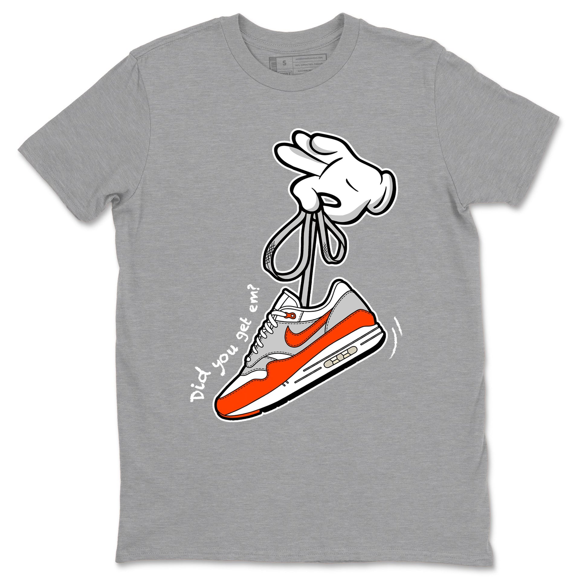 Air Max 1 OG '86 'Summit White and Cosmic Clay shirts to match jordans Catoon Hands sneaker match tees Air Max 1 Cosmic Clay match shoes to clothes SNRT Sneaker Tees unisex cotton Heather Grey 2 shirts