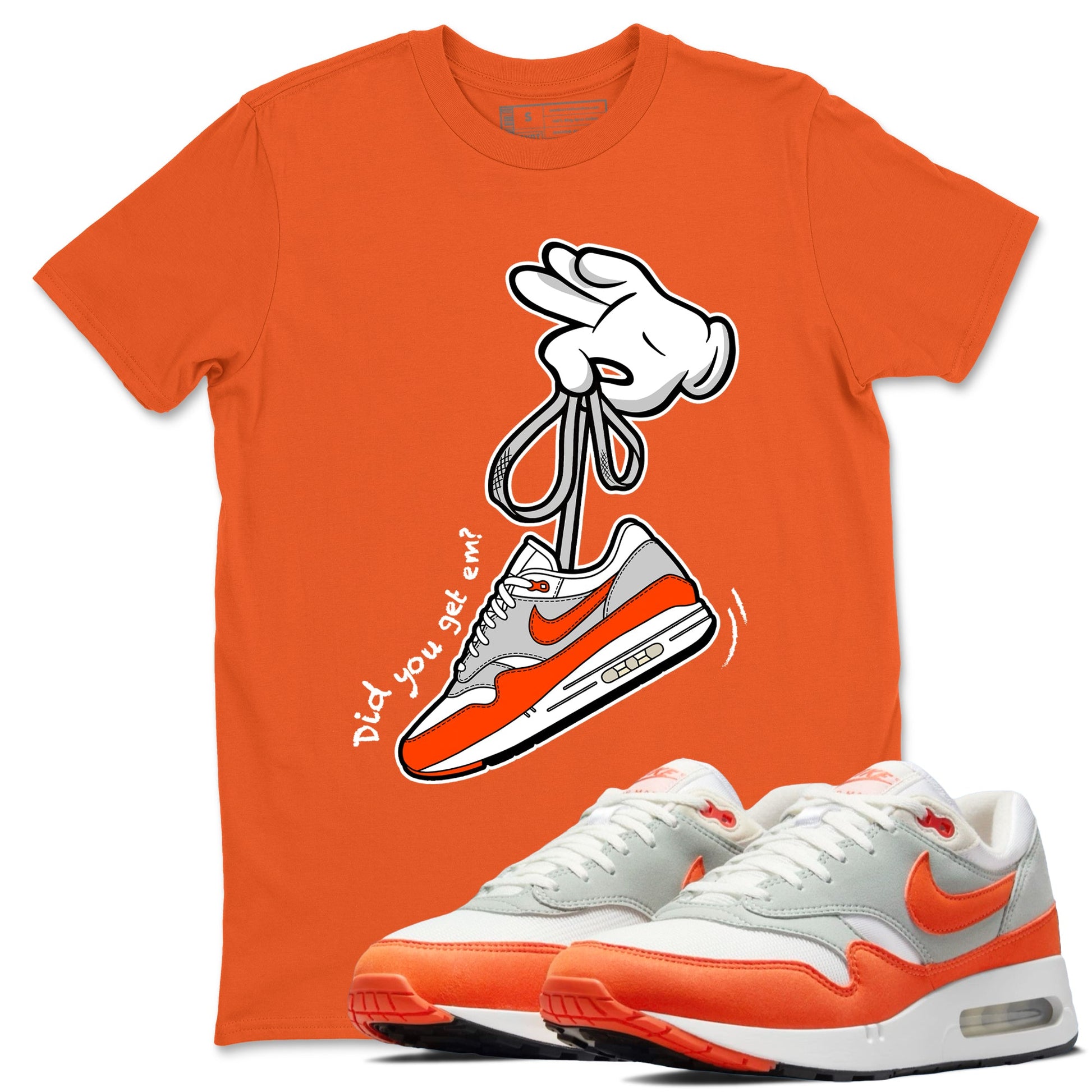 Air Max 1 OG '86 'Summit White and Cosmic Clay shirts to match jordans Catoon Hands sneaker match tees Air Max 1 Cosmic Clay match shoes to clothes SNRT Sneaker Tees unisex cotton Orange 1 shirts