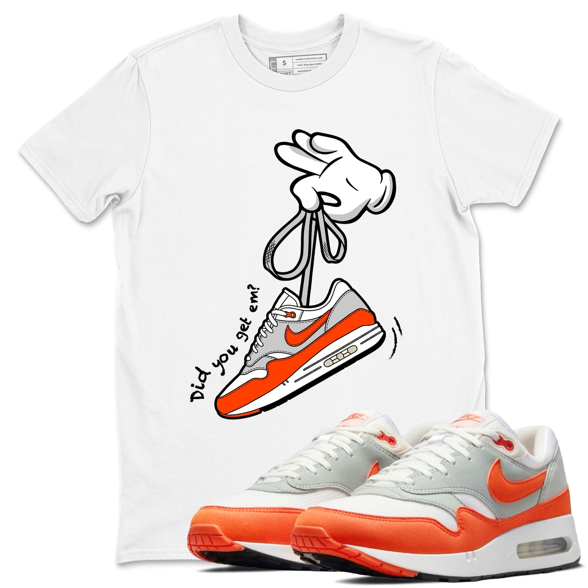 Air Max 1 OG '86 'Summit White and Cosmic Clay shirts to match jordans Catoon Hands sneaker match tees Air Max 1 Cosmic Clay match shoes to clothes SNRT Sneaker Tees unisex cotton White 1 shirts