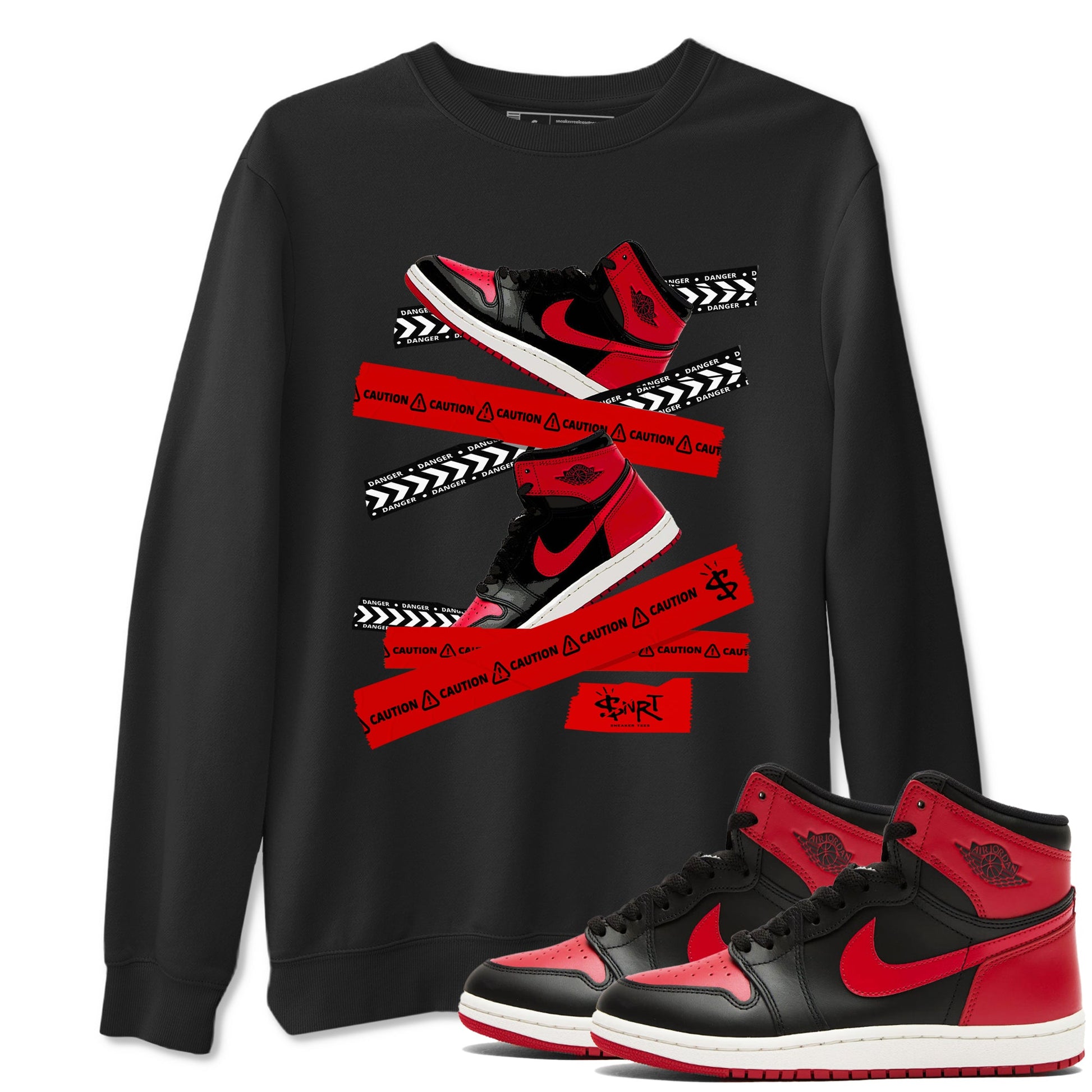 1s '85 Bred shirts to match jordans Caution Tape best t shirts to wear with jordans Air Jordan 1 Retro HIgh OG '85 Bred match shoes to clothes SNRT Sneaker Tees unisex cotton Black 1 shirts