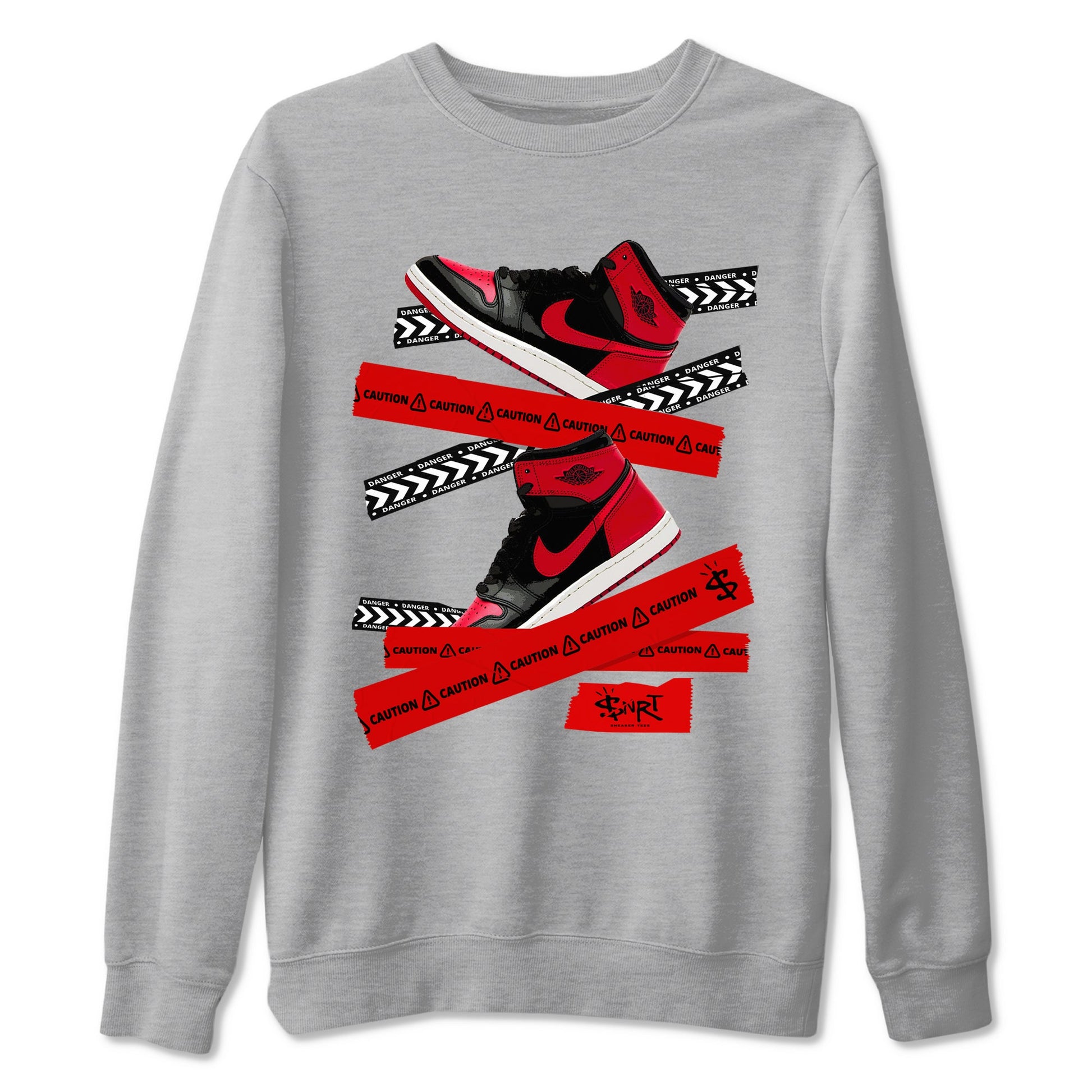 1s '85 Bred shirts to match jordans Caution Tape best t shirts to wear with jordans Air Jordan 1 Retro HIgh OG '85 Bred match shoes to clothes SNRT Sneaker Tees unisex cotton Heather Grey 2 shirts