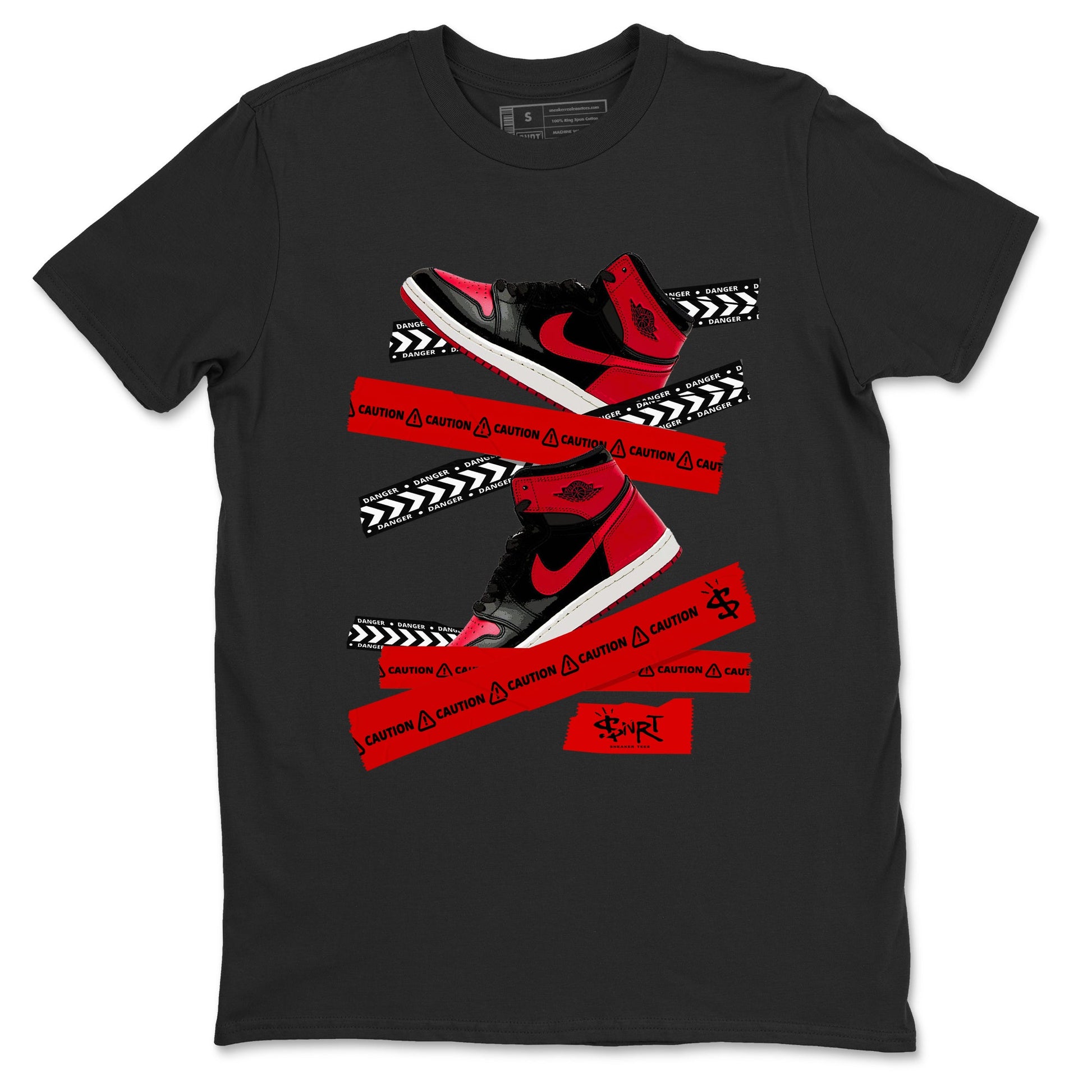 1s '85 Bred shirts to match jordans Caution Tape best t shirts to wear with jordans Air Jordan 1 Retro HIgh OG '85 Bred match shoes to clothes SNRT Sneaker Tees unisex cotton Black 2 shirts