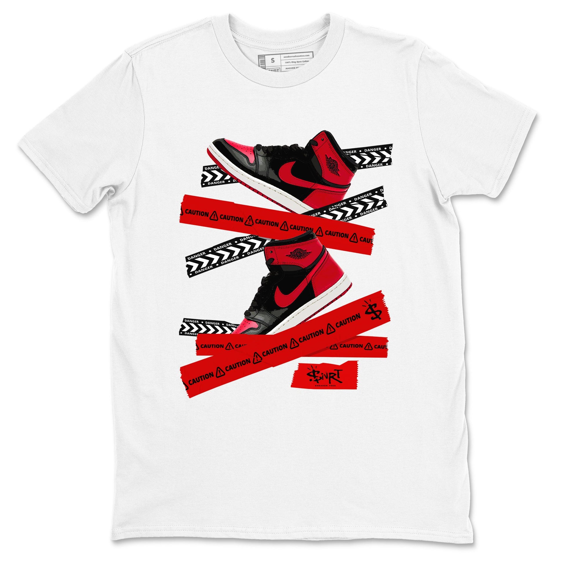 1s '85 Bred shirts to match jordans Caution Tape best t shirts to wear with jordans Air Jordan 1 Retro HIgh OG '85 Bred match shoes to clothes SNRT Sneaker Tees unisex cotton White 2 shirts