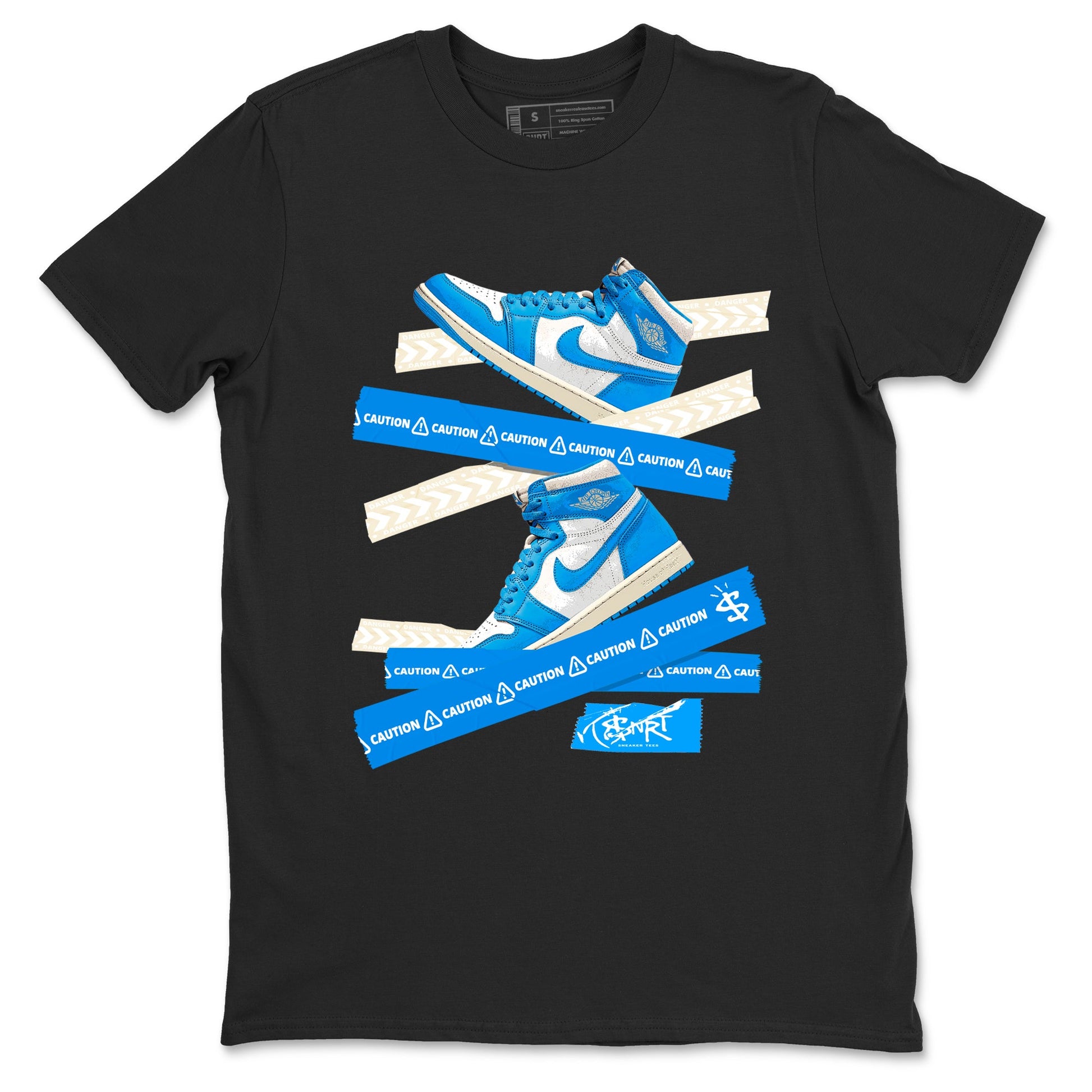 1s High OG UNC Reimagined shirts to match jordans Caution Tape graphic tees Air Jordan 1 UNC Reimagined match shoes to clothes SNRT Sneaker Tees unisex cotton Black 2 shirts