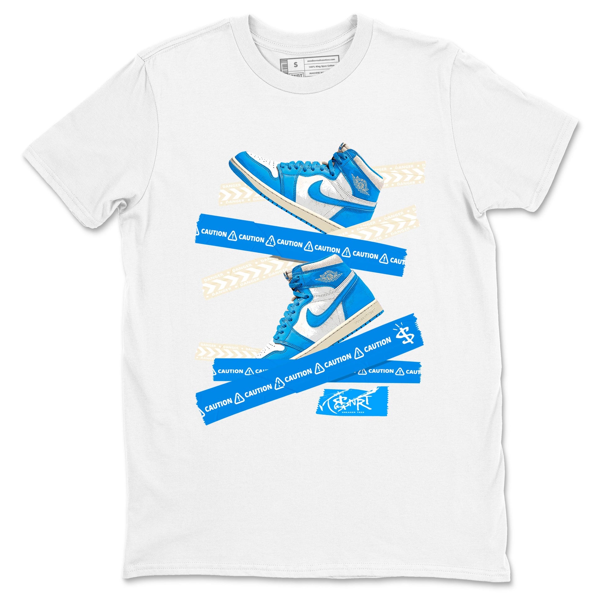 1s High OG UNC Reimagined shirts to match jordans Caution Tape graphic tees Air Jordan 1 UNC Reimagined match shoes to clothes SNRT Sneaker Tees unisex cotton White 2 shirts