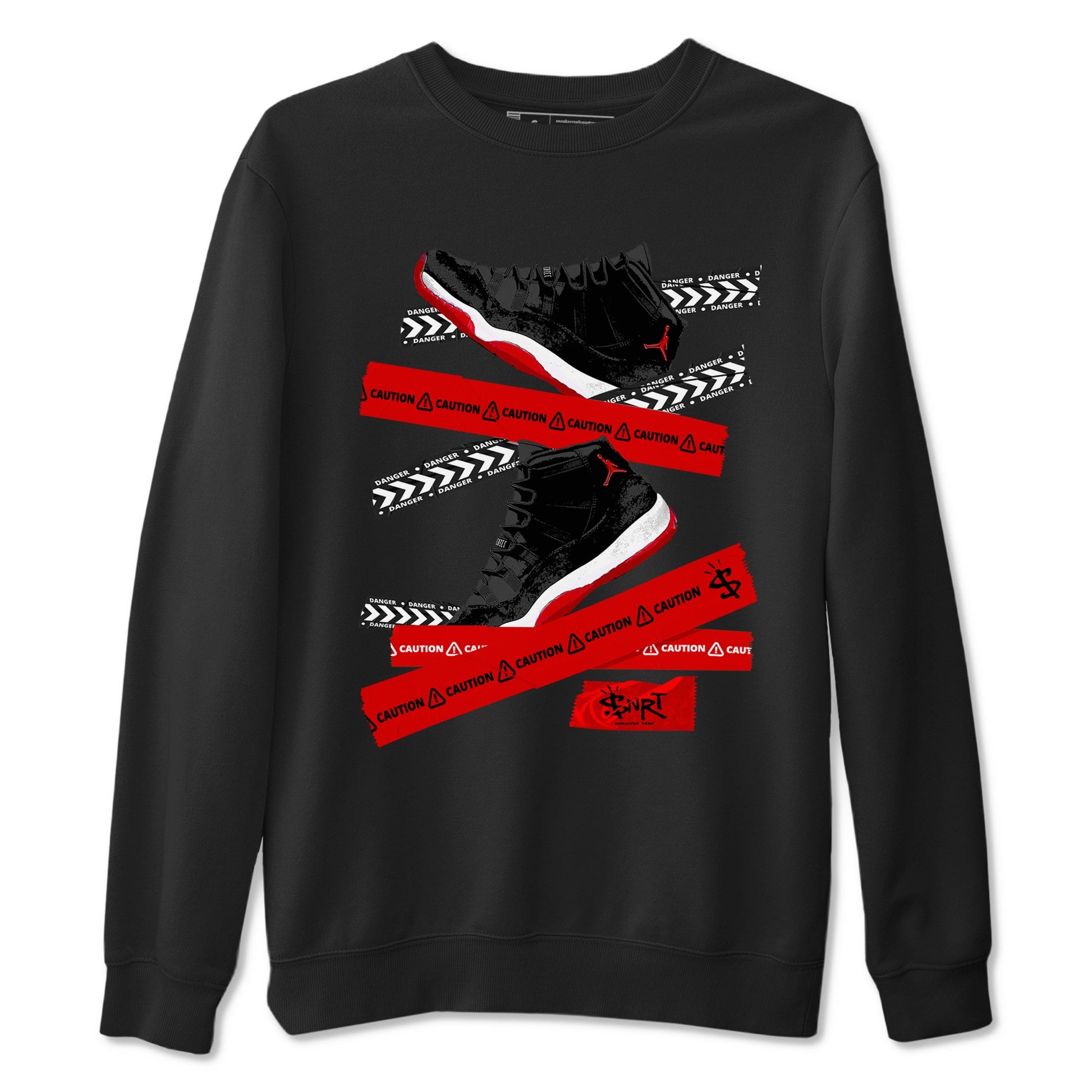 11s Bred Velvet shirts to match jordans Caution Tape sneaker match tees Air Jordan 11 Bred Velvet SNRT Sneaker Release Tees unisex cotton Black 2 crew neck shirts