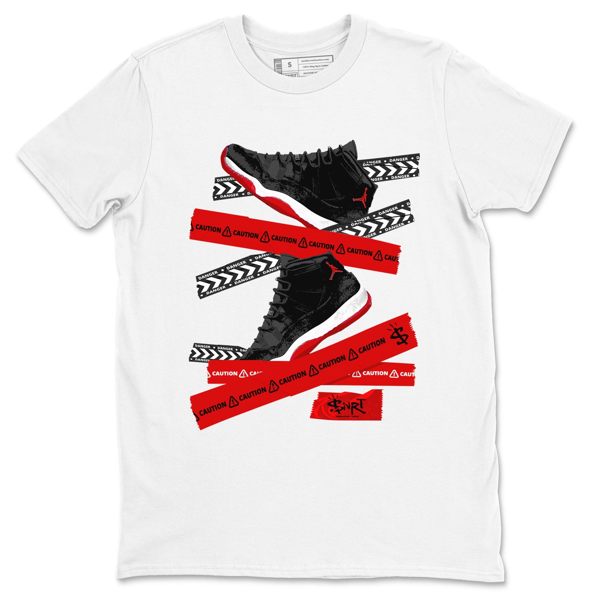 11s Bred Velvet shirts to match jordans Caution Tape sneaker match tees Air Jordan 11 Bred Velvet SNRT Sneaker Release Tees unisex cotton White 2 crew neck shirts