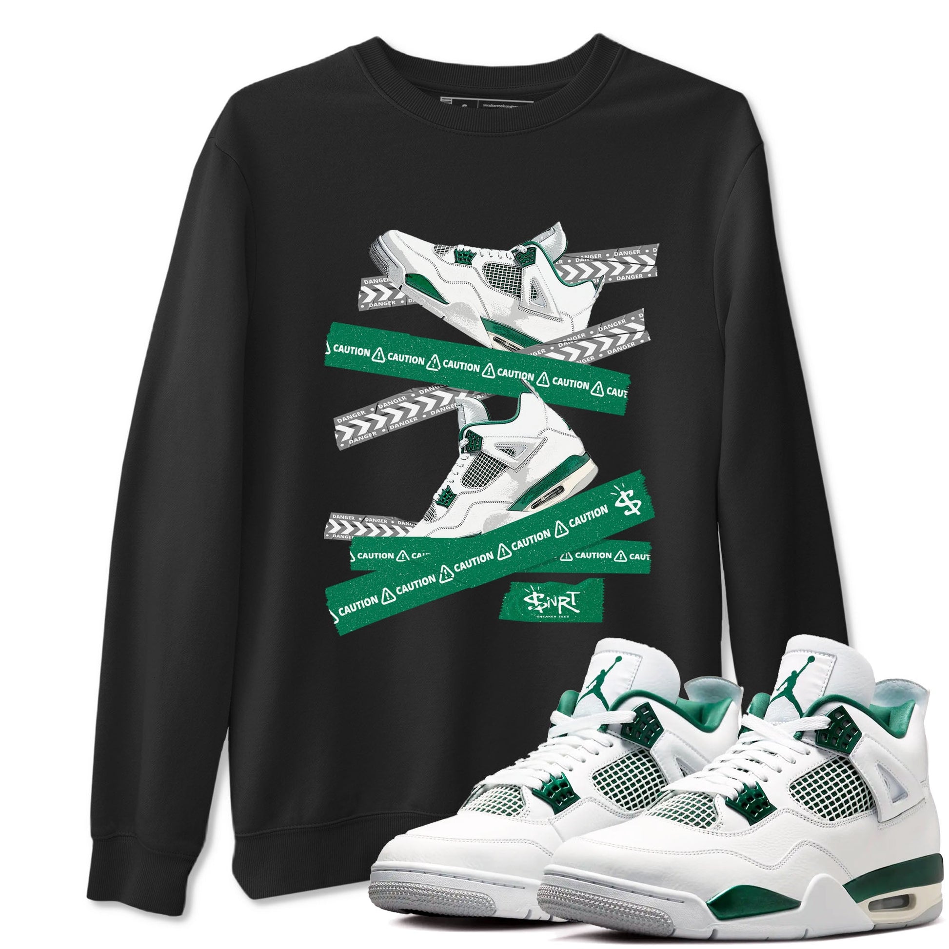 4s Oxidized Green shirts to match jordans Caution Tape sneaker match tees Air Jordan 4 Oxidized Green SNRT Sneaker Tees streetwear brand Black 1 unisex cotton tee