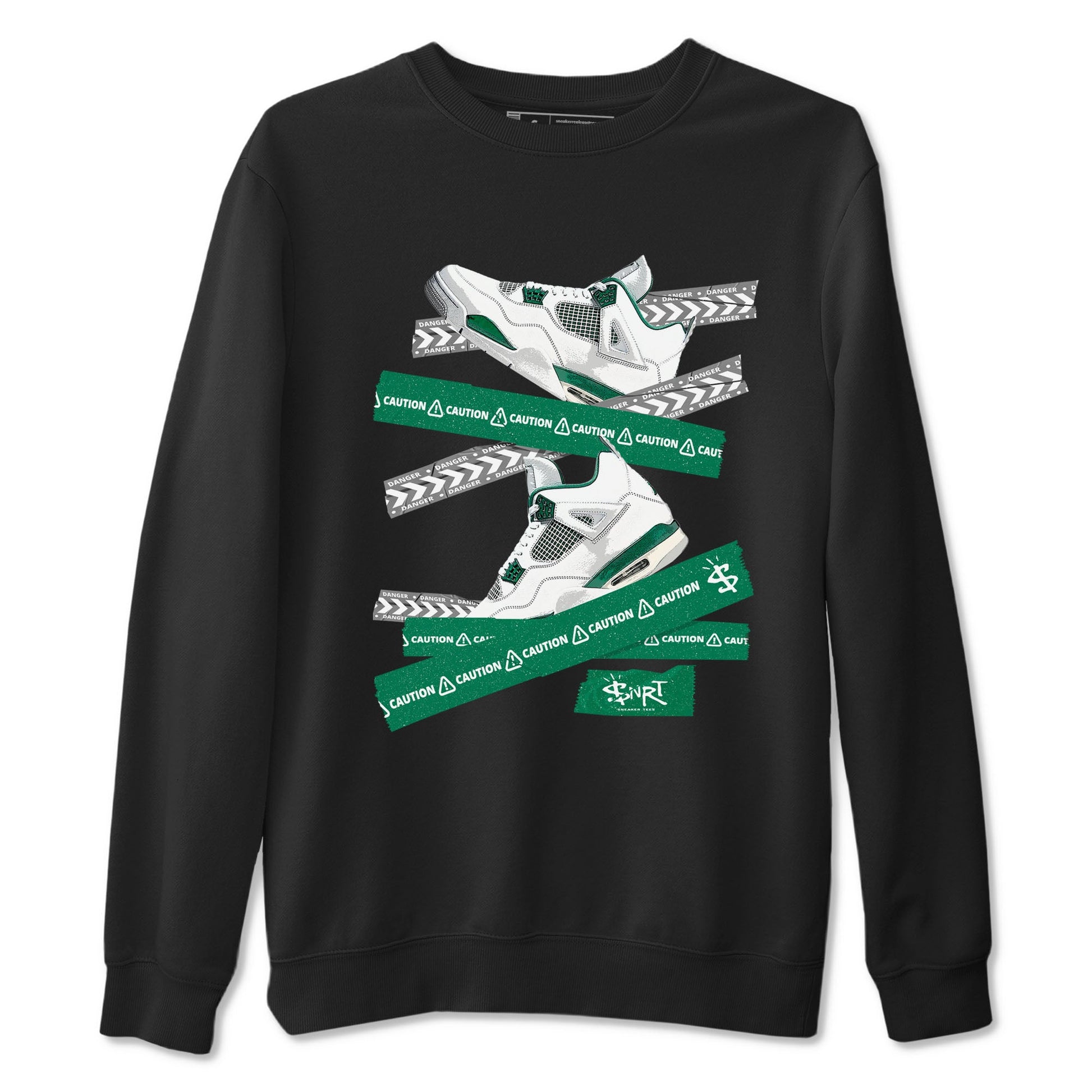 4s Oxidized Green shirts to match jordans Caution Tape sneaker match tees Air Jordan 4 Oxidized Green SNRT Sneaker Tees streetwear brand Black 2 unisex cotton tee
