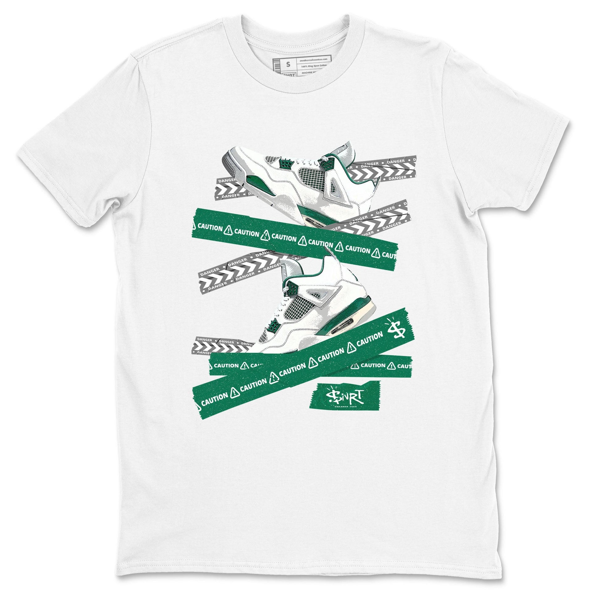 4s Oxidized Green shirts to match jordans Caution Tape sneaker match tees Air Jordan 4 Oxidized Green SNRT Sneaker Tees streetwear brand White 2 unisex cotton tee