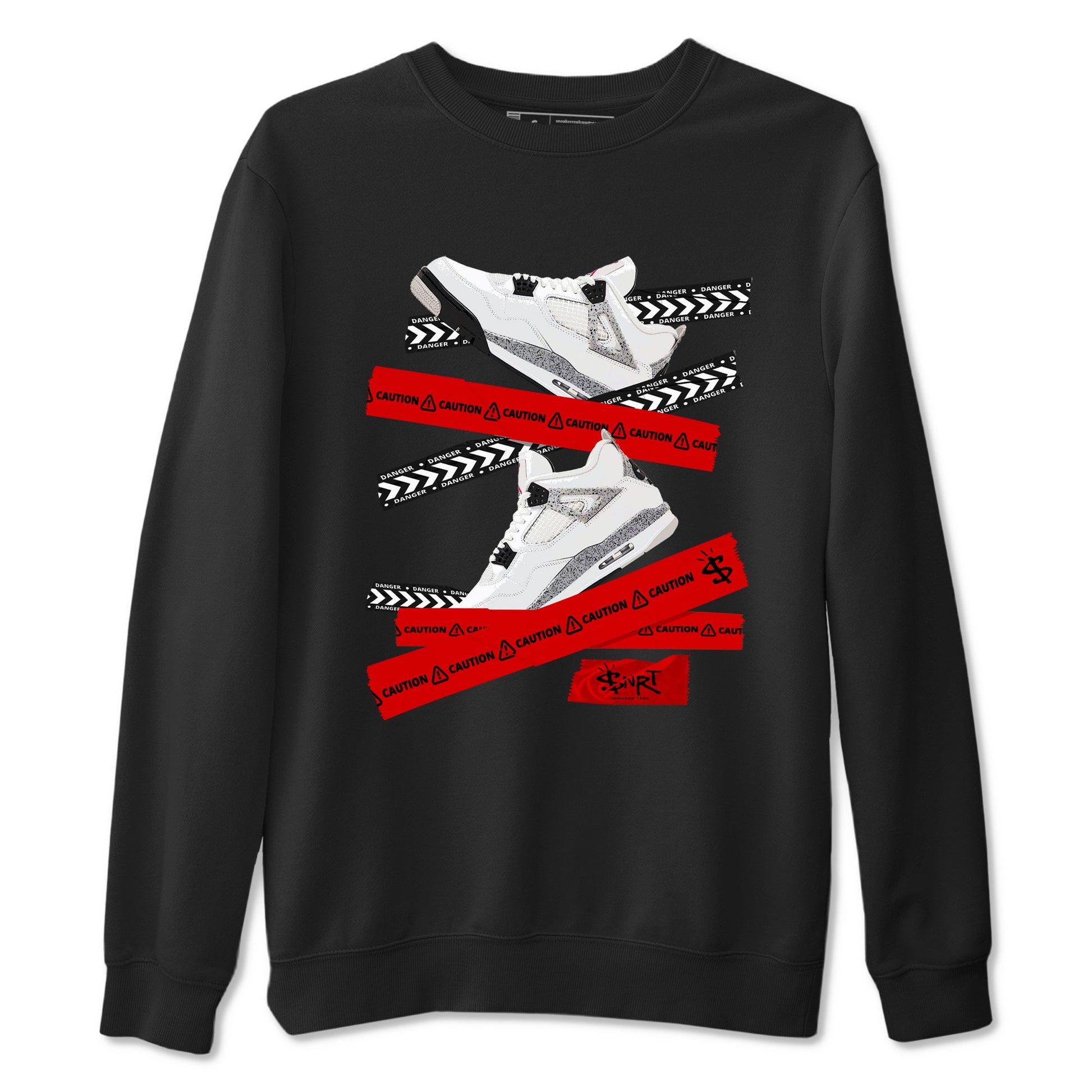 Caution Tape sneaker match t-shirt styled to complete your fit with the Air Jordan 4 White Cement sneakers, shown in Black 2.