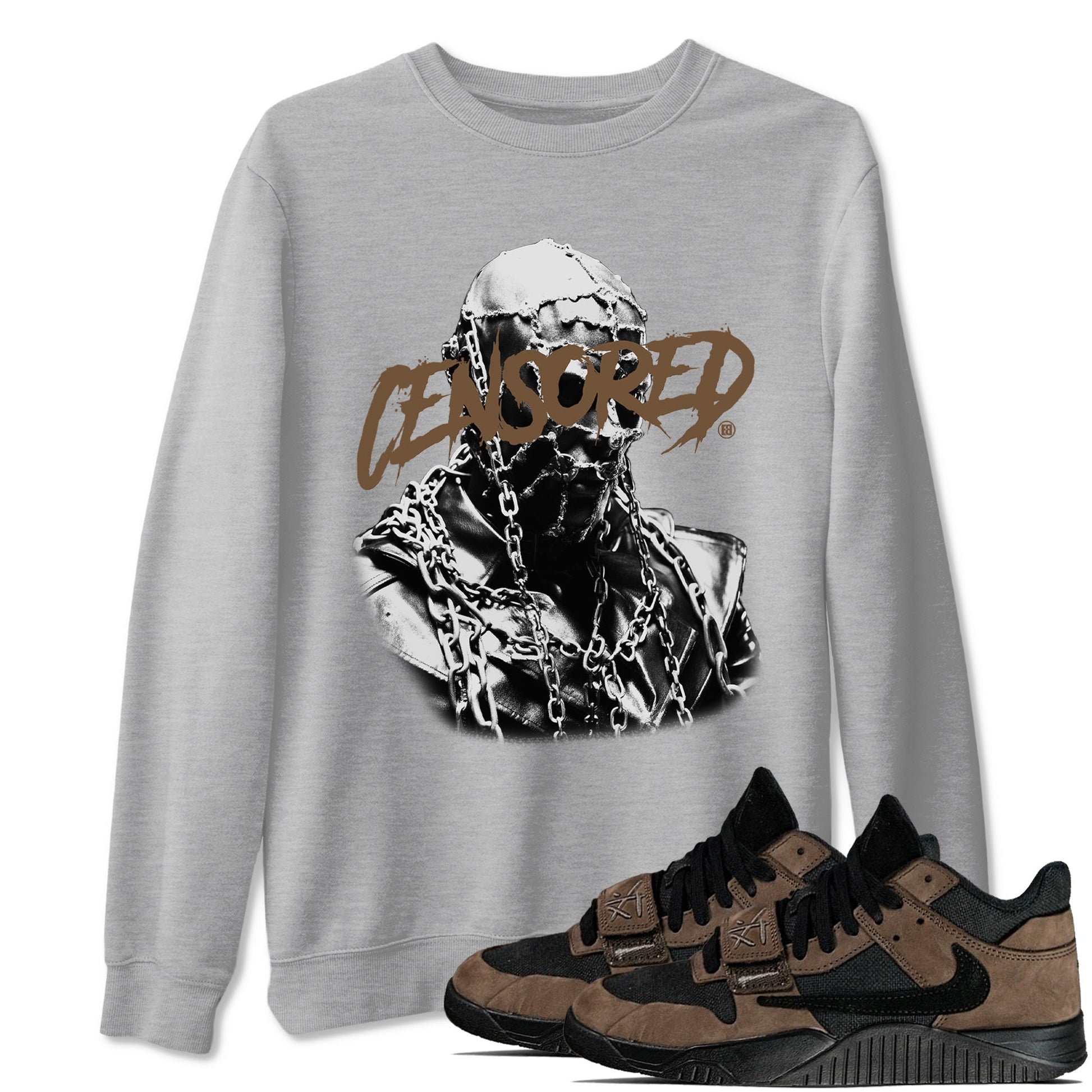 Travis Scott x Jordan Jumpman Jack TR Dark Mocha shirts to match jordans Censored Graphic sneaker match tees Jordan Jumpman Jack Travis Scott Dark Mocha match shoes to clothes SNRT Sneaker Tees unisex cotton Heather Grey 1 shirts