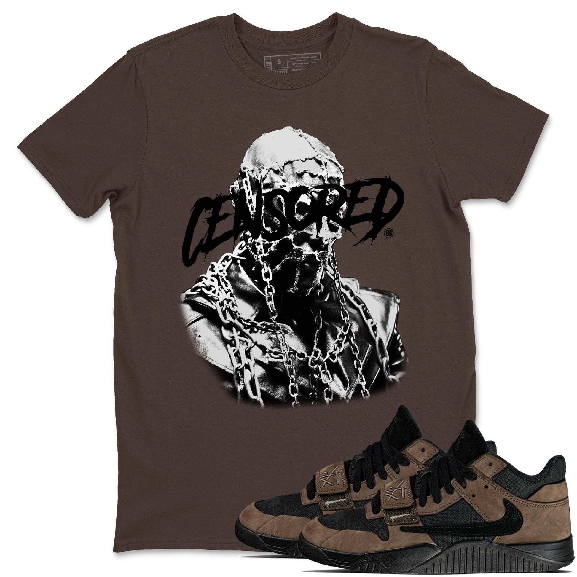Travis Scott x Jordan Jumpman Jack TR Dark Mocha shirts to match jordans Censored Graphic sneaker match tees Jordan Jumpman Jack Travis Scott Dark Mocha match shoes to clothes SNRT Sneaker Tees unisex cotton Dark Chocolate 1 shirts