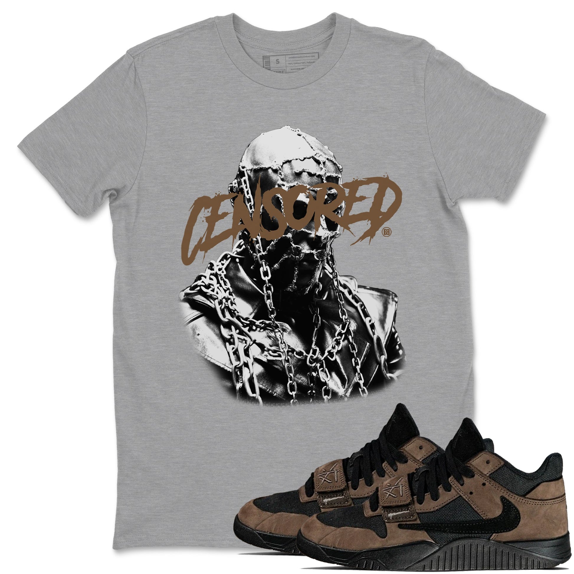 Travis Scott x Jordan Jumpman Jack TR Dark Mocha shirts to match jordans Censored Graphic sneaker match tees Jordan Jumpman Jack Travis Scott Dark Mocha match shoes to clothes SNRT Sneaker Tees unisex cotton Heather Grey 1 shirts