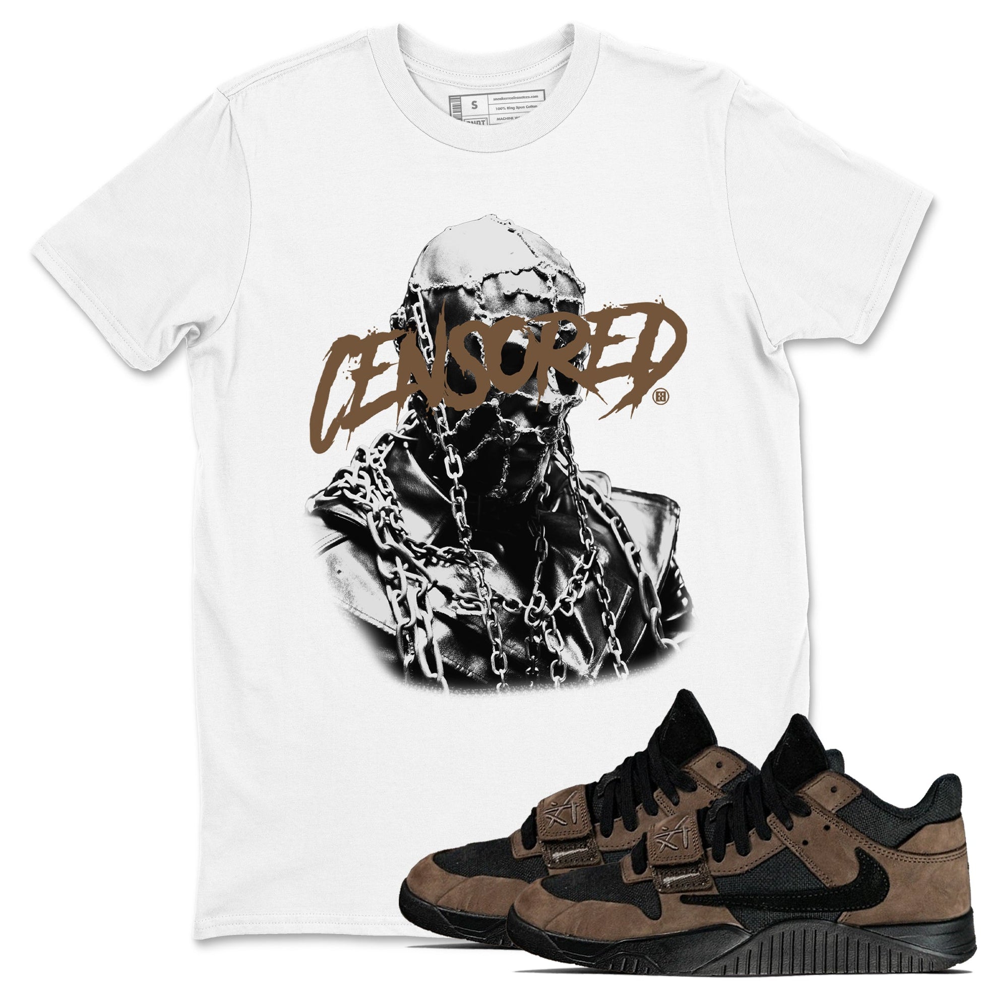 Travis Scott x Jordan Jumpman Jack TR Dark Mocha shirts to match jordans Censored Graphic sneaker match tees Jordan Jumpman Jack Travis Scott Dark Mocha match shoes to clothes SNRT Sneaker Tees unisex cotton White 1 shirts