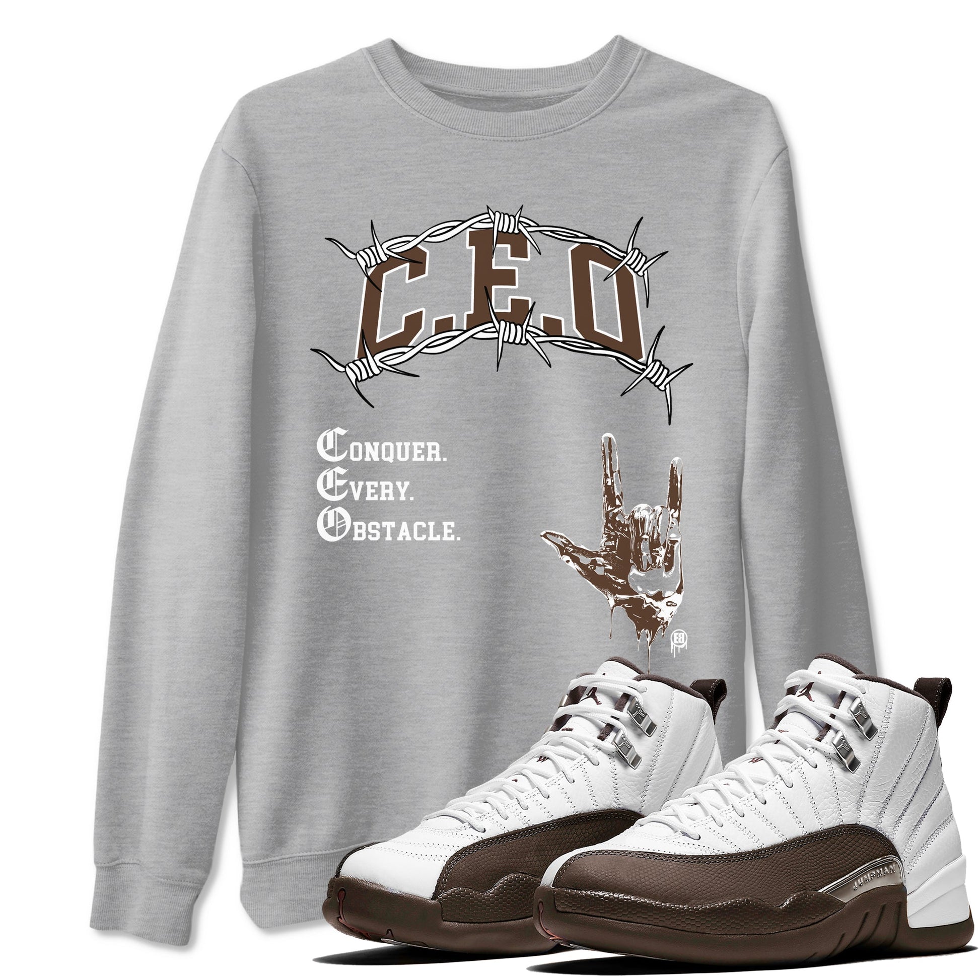 12s Baroque Brown shirts to match jordans CEO sneaker match tees Air Jordan 12 Baroque Brown match shoes to clothes SNRT Sneaker Tees unisex cotton Heather Grey 1 shirts