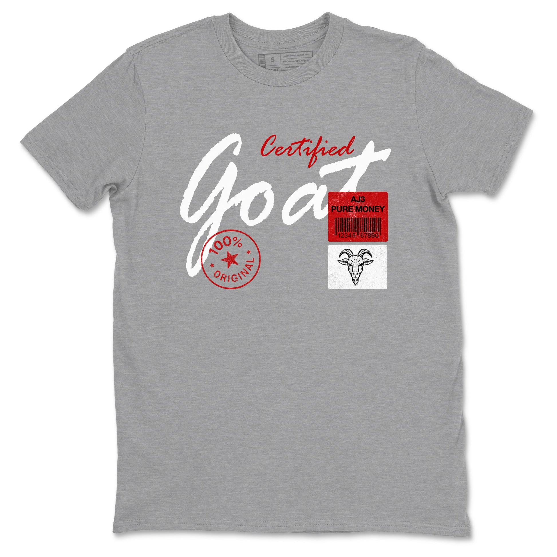 Certified Goat sneaker match t-shirt styled to complete your fit with the Air Force 1 University Red sneakers, shown in Heather Grey 2.