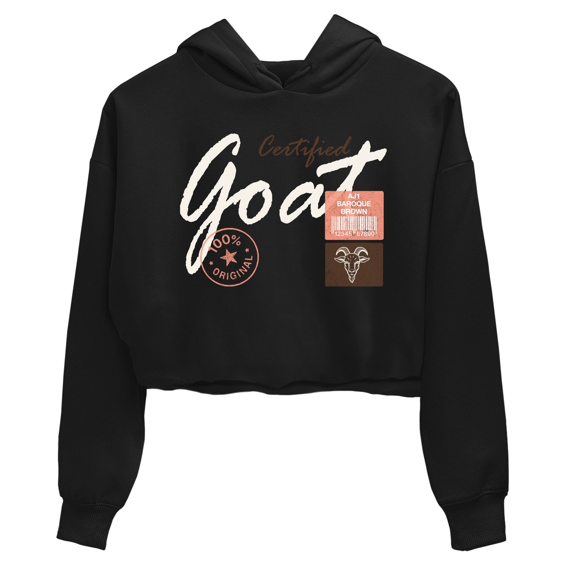 Sneaker match tees – Sneaker Tees To Match Air Jordan 1 Baroque Brown Shoes – Certified Goat Crop T-Shirt Black 2