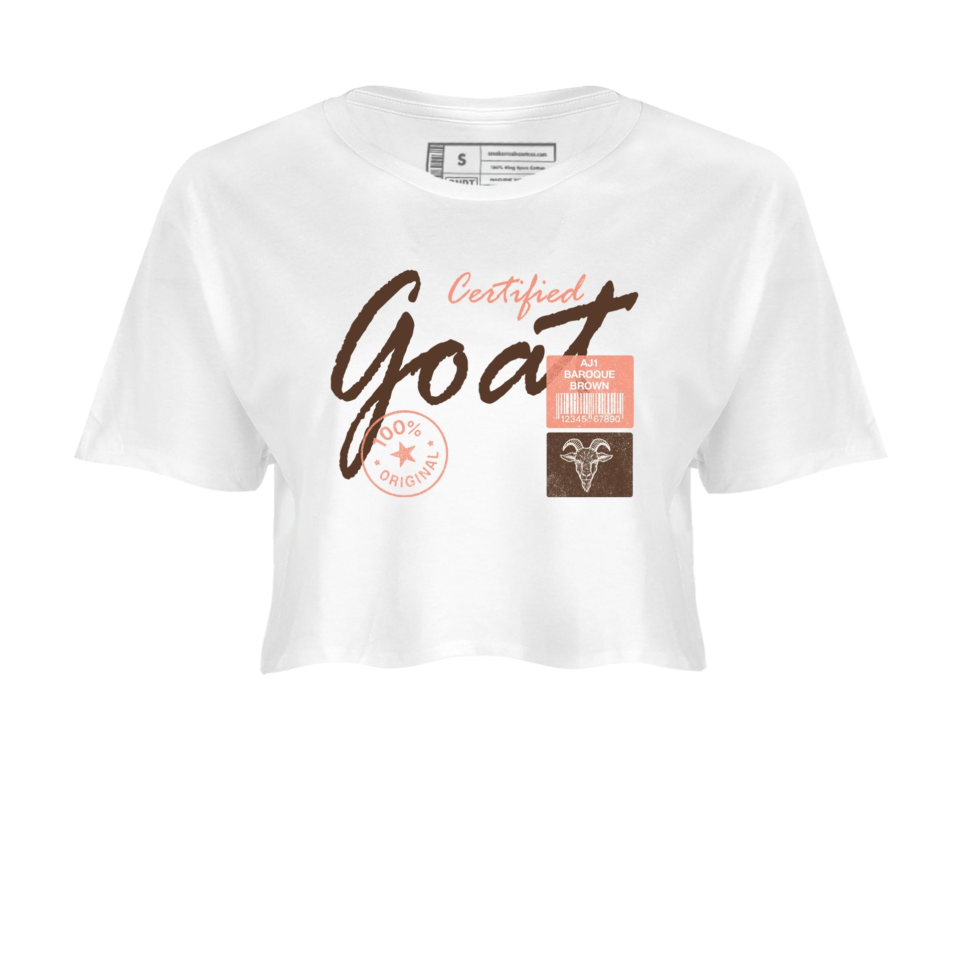 Sneaker match tees – Sneaker Tees To Match Air Jordan 1 Baroque Brown Shoes – Certified Goat Crop T-Shirt White 2