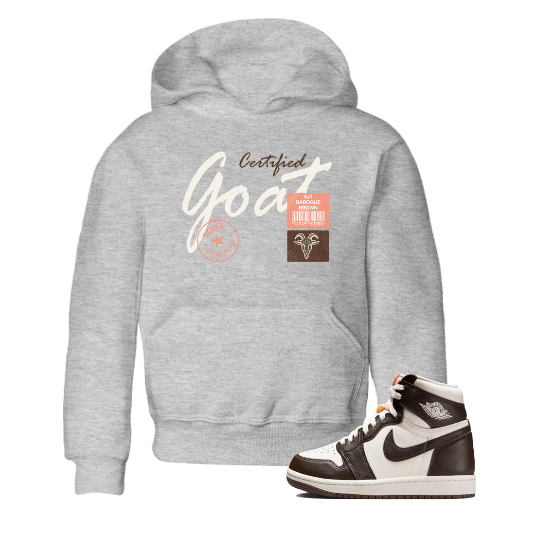Sneaker match tees – Sneaker Tees To Match Air Jordan 1 Baroque Brown Shoes – Certified Goat Kids T-Shirt Heather Grey 1