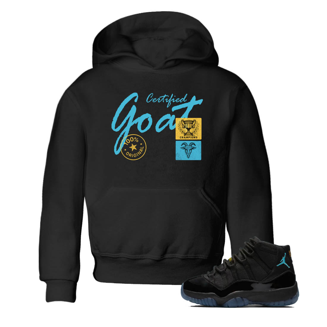 Sneaker Threads – Sneaker Tees To Match Air Jordan 11 Retro Gamma – Certified Goat Youth Graphic Tee Black 1. Perfect for Jordan releases 2025 colorways.