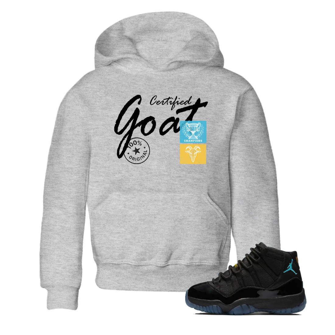 Sneaker Threads – Sneaker Tees To Match Air Jordan 11 Retro Gamma – Certified Goat Youth Graphic Tee Heather Grey 1. Perfect for Jordan releases 2025 colorways.