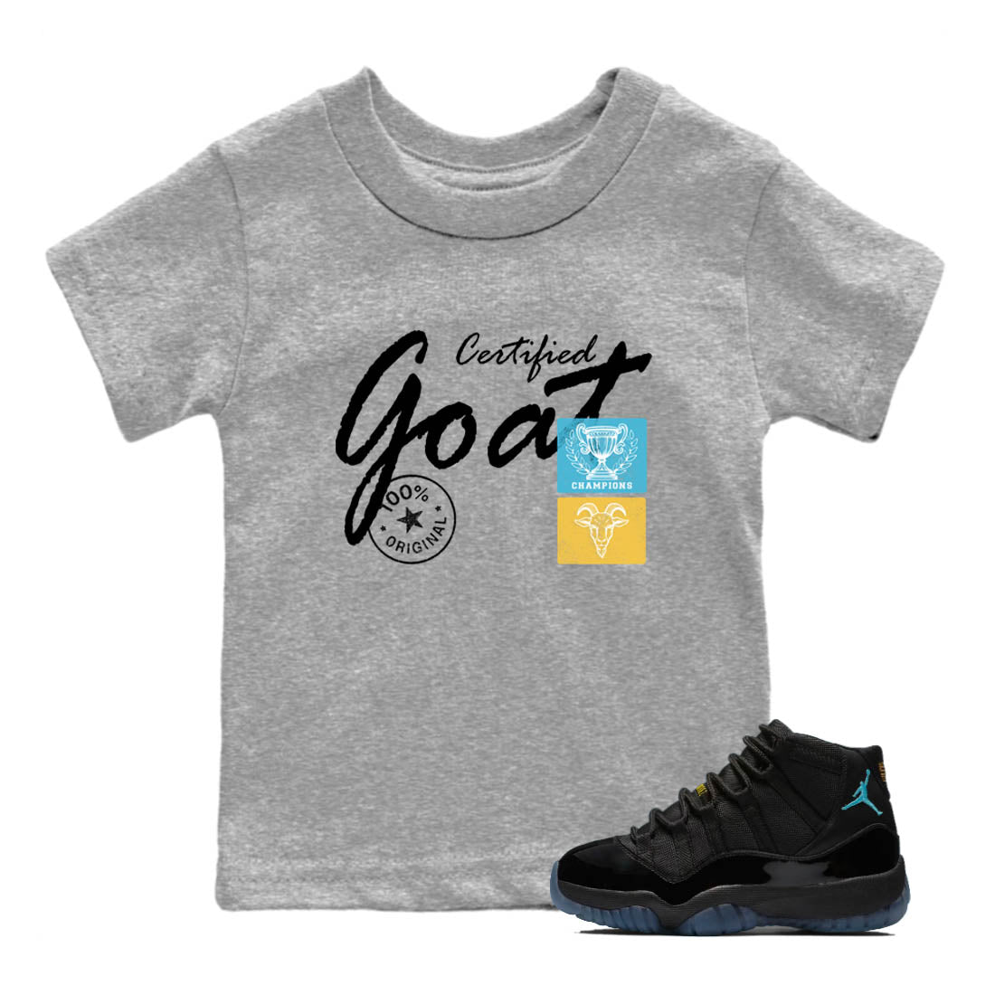 Sneaker Threads – Sneaker Tees To Match Air Jordan 11 Retro Gamma – Certified Goat Youth Graphic Tee Heather Grey 1. Perfect for Jordan releases 2025 colorways.