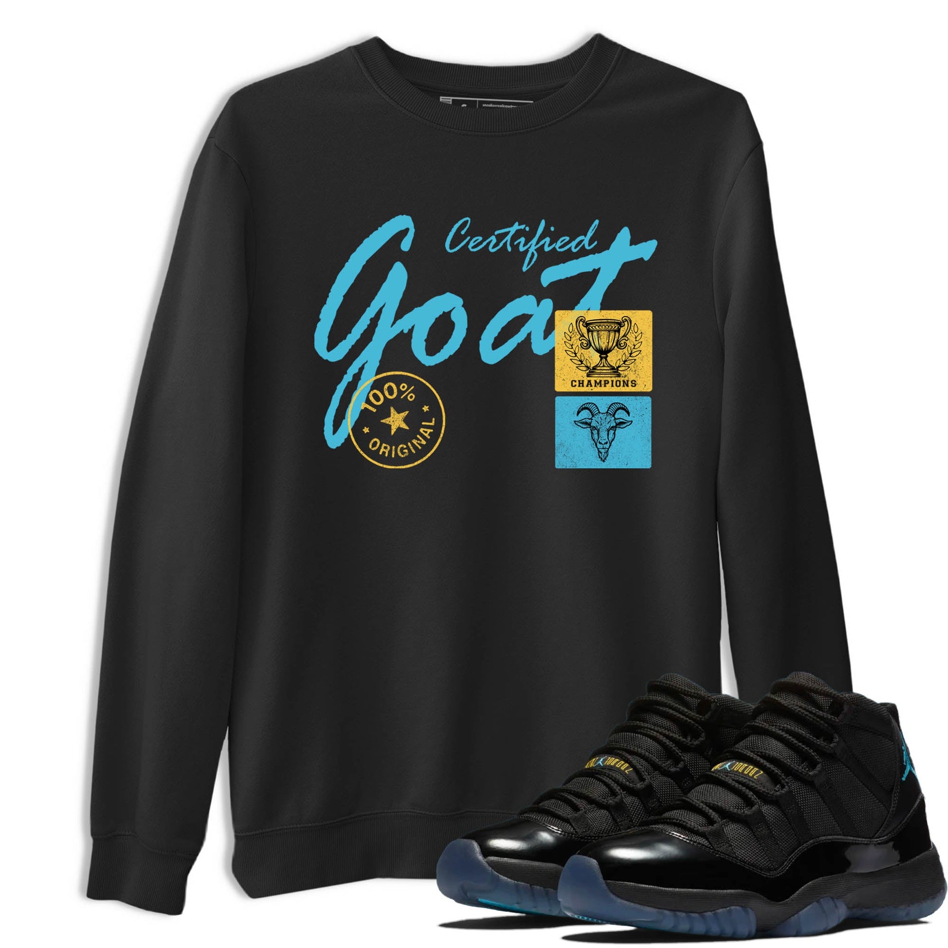 Sneaker Threads – Sneaker Tees To Match Air Jordan 11 Retro Gamma – Certified Goat Graphic Tee Black 1. Perfect for Jordan releases 2025 colorways.