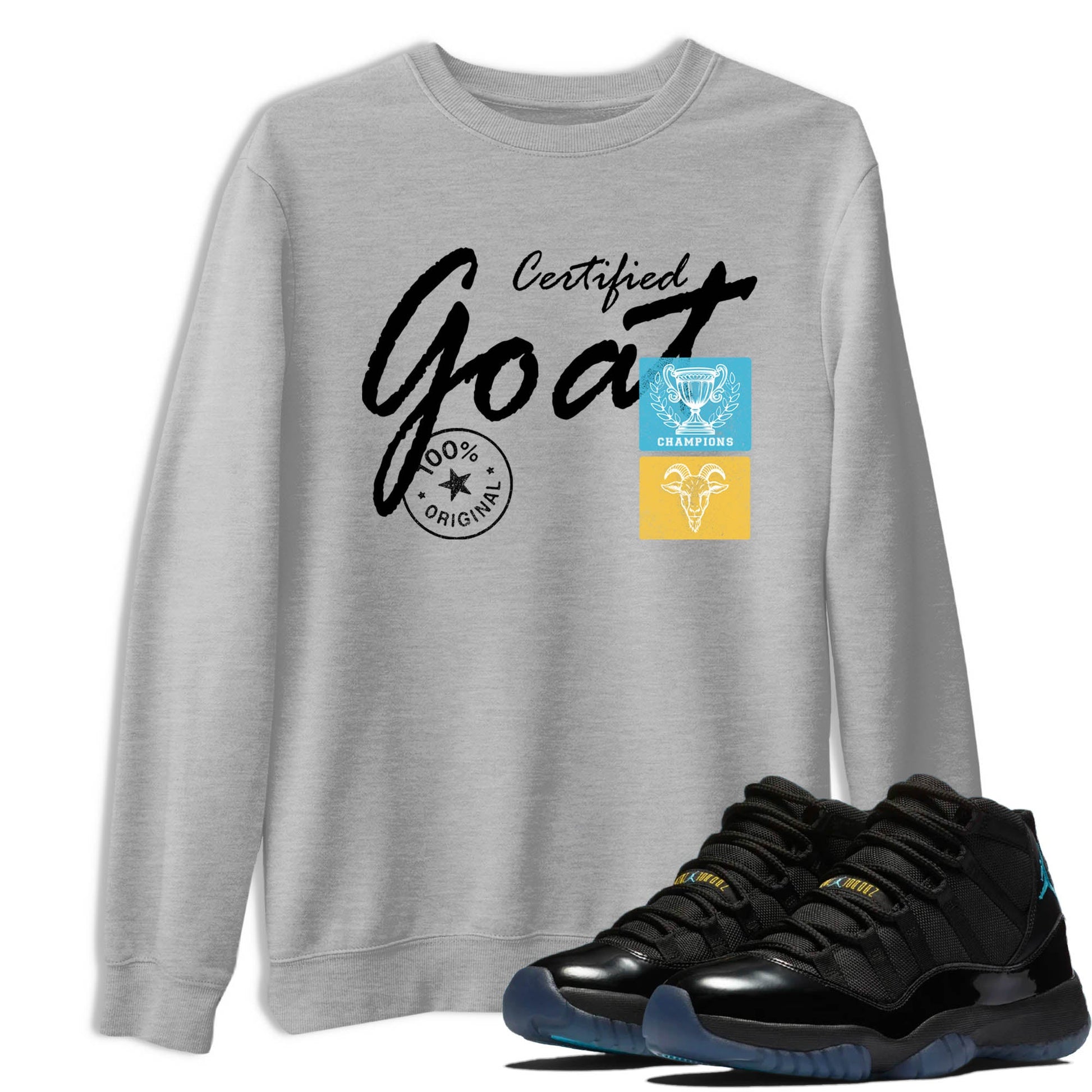 Sneaker Threads – Sneaker Tees To Match Air Jordan 11 Retro Gamma – Certified Goat Graphic Tee Heather Grey 1. Perfect for Jordan releases 2025 colorways.