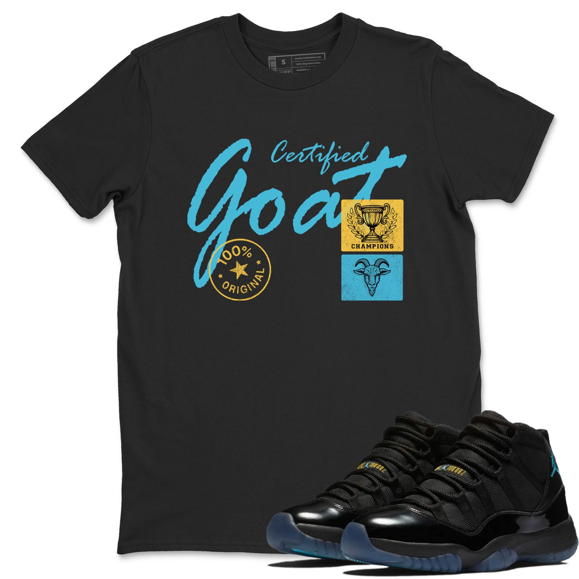 Sneaker Threads – Sneaker Tees To Match Air Jordan 11 Retro Gamma – Certified Goat Graphic Tee Black 1. Perfect for Jordan releases 2025 colorways.